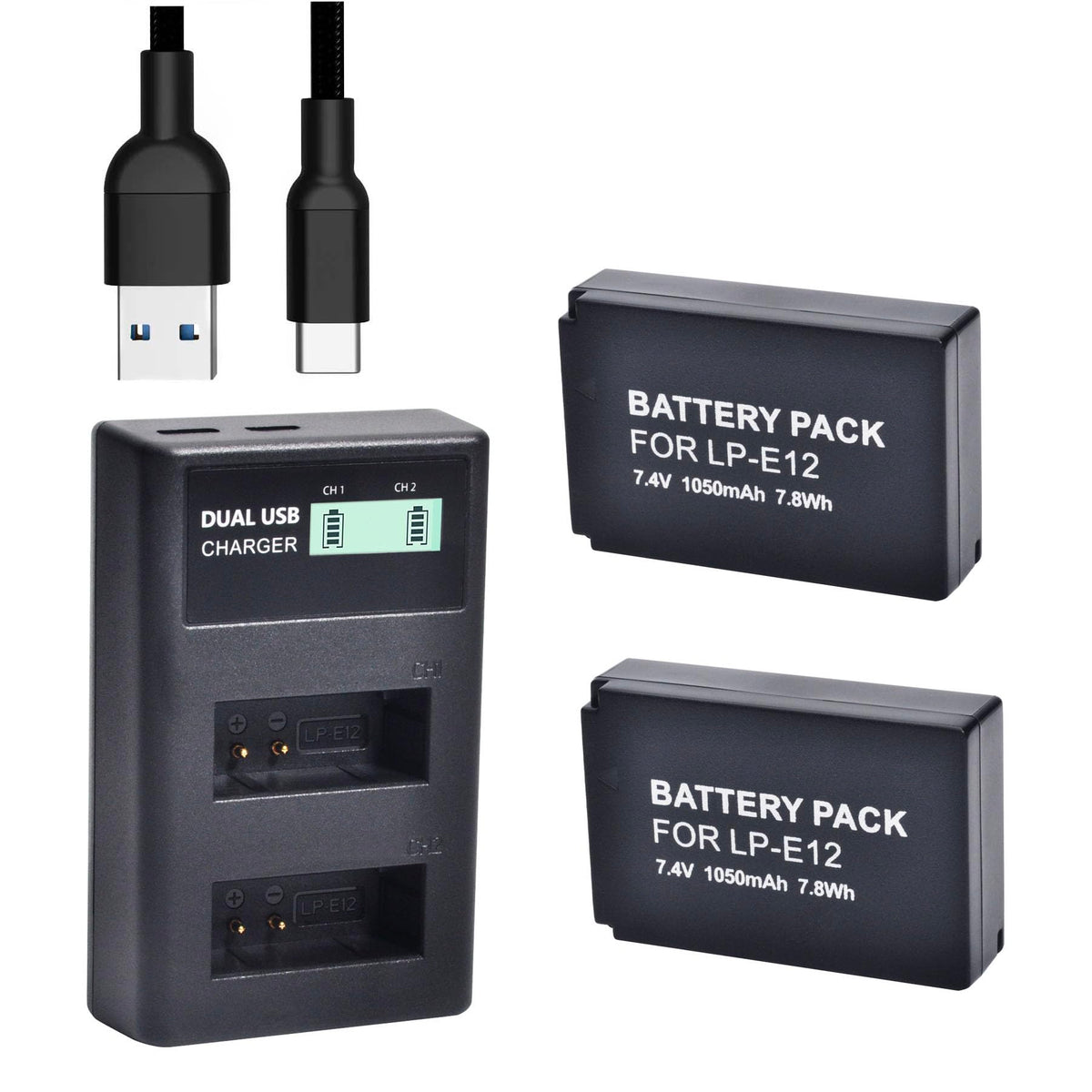 Qumox 2 Pack Lp E12 Battery Pack And Rapid Usb Charger For Canon Eos M M2 M10, M50, M50 Mark Ii, M100 M200, Rebel Sl1, Powershot