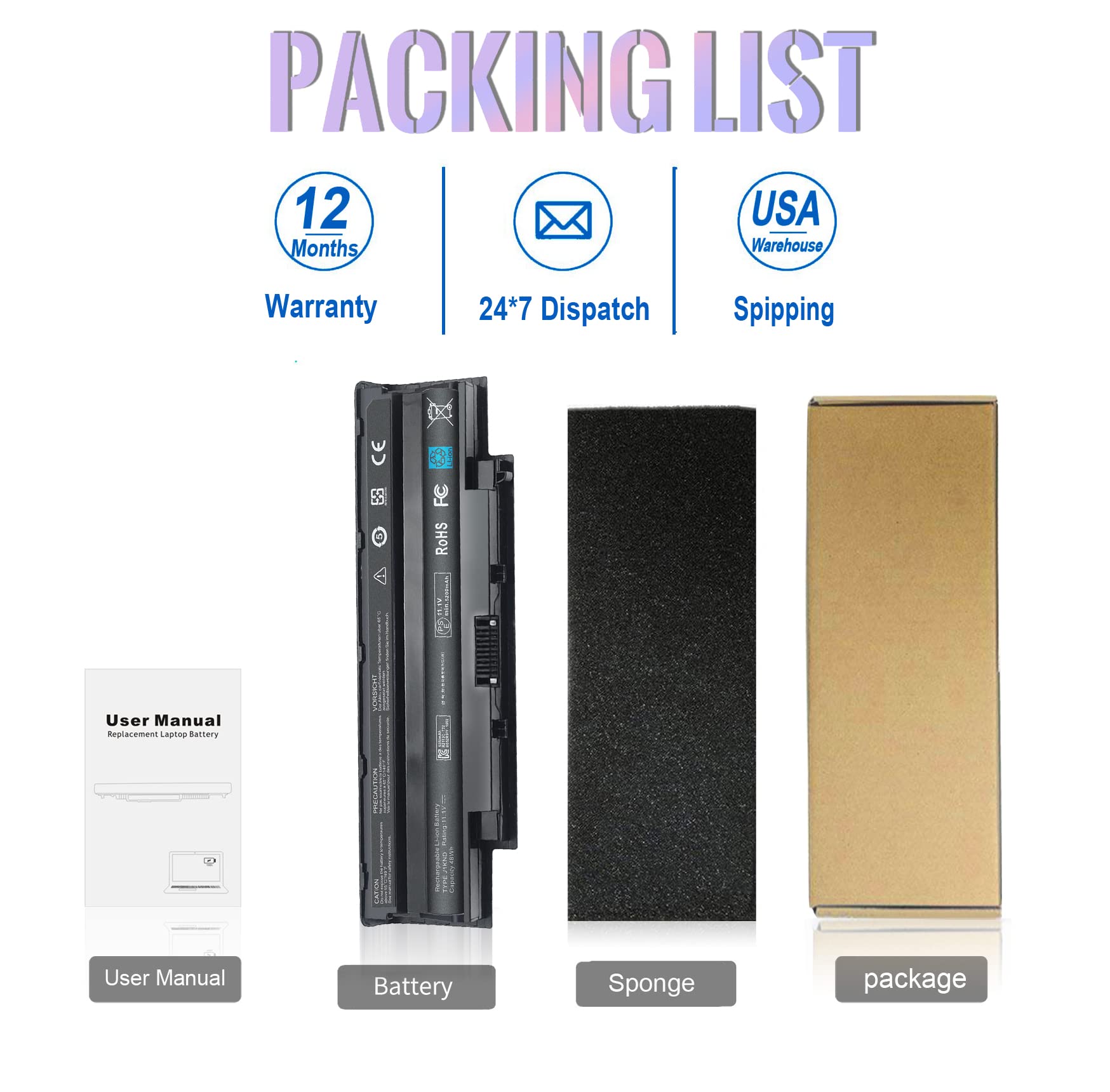 Boyuteceer J1Knd Battery Replacement, J1Knd Dell Laptop Battery 11.1V 48Wh For Inspiron N7010 N5110 N5050 N5010 N7110 N4050 N401