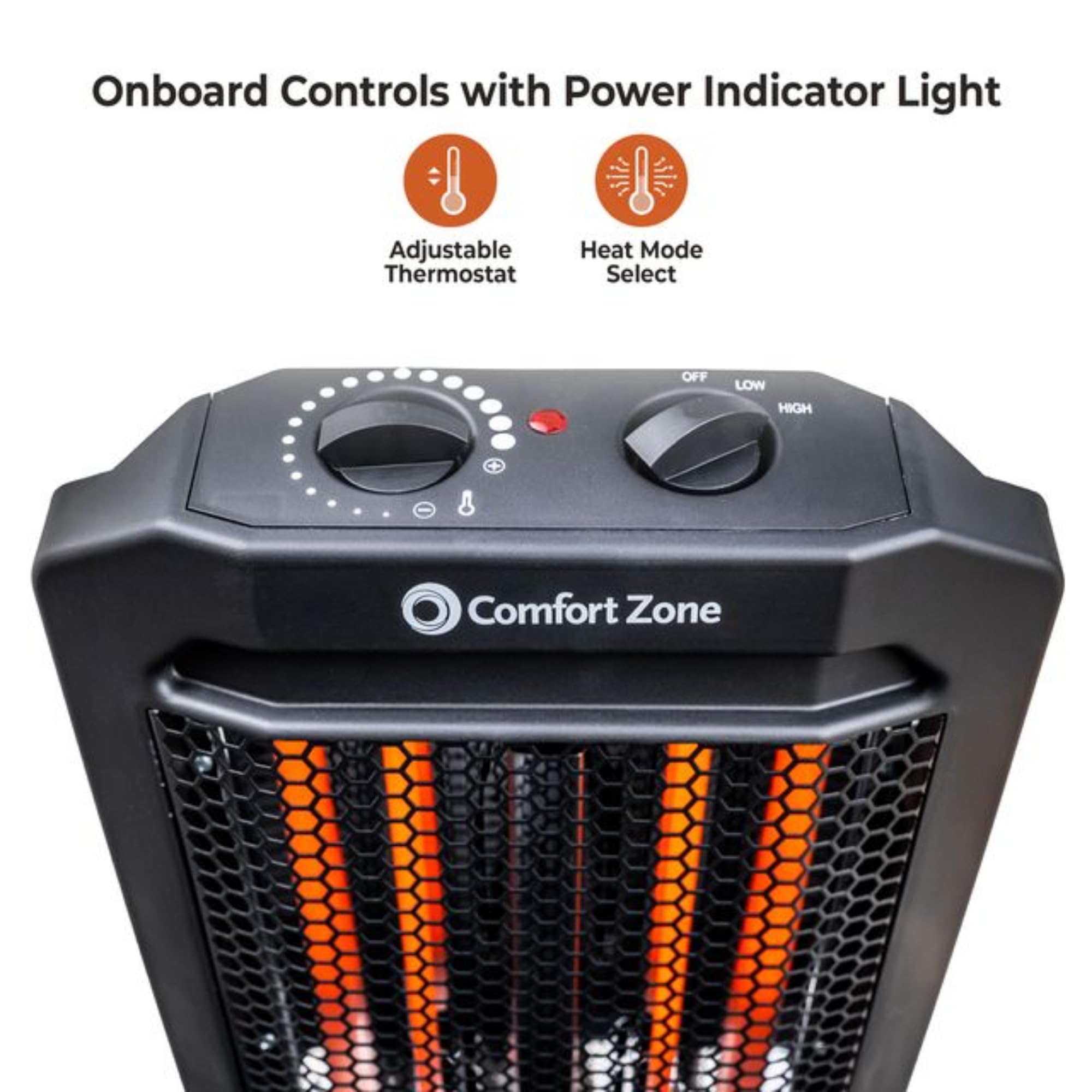 Comfort Zone Space Heaters For Indoor Use, Portable Electric Heater, Adjustable Thermostat, Infrared Heat, Quartz Tower Space He