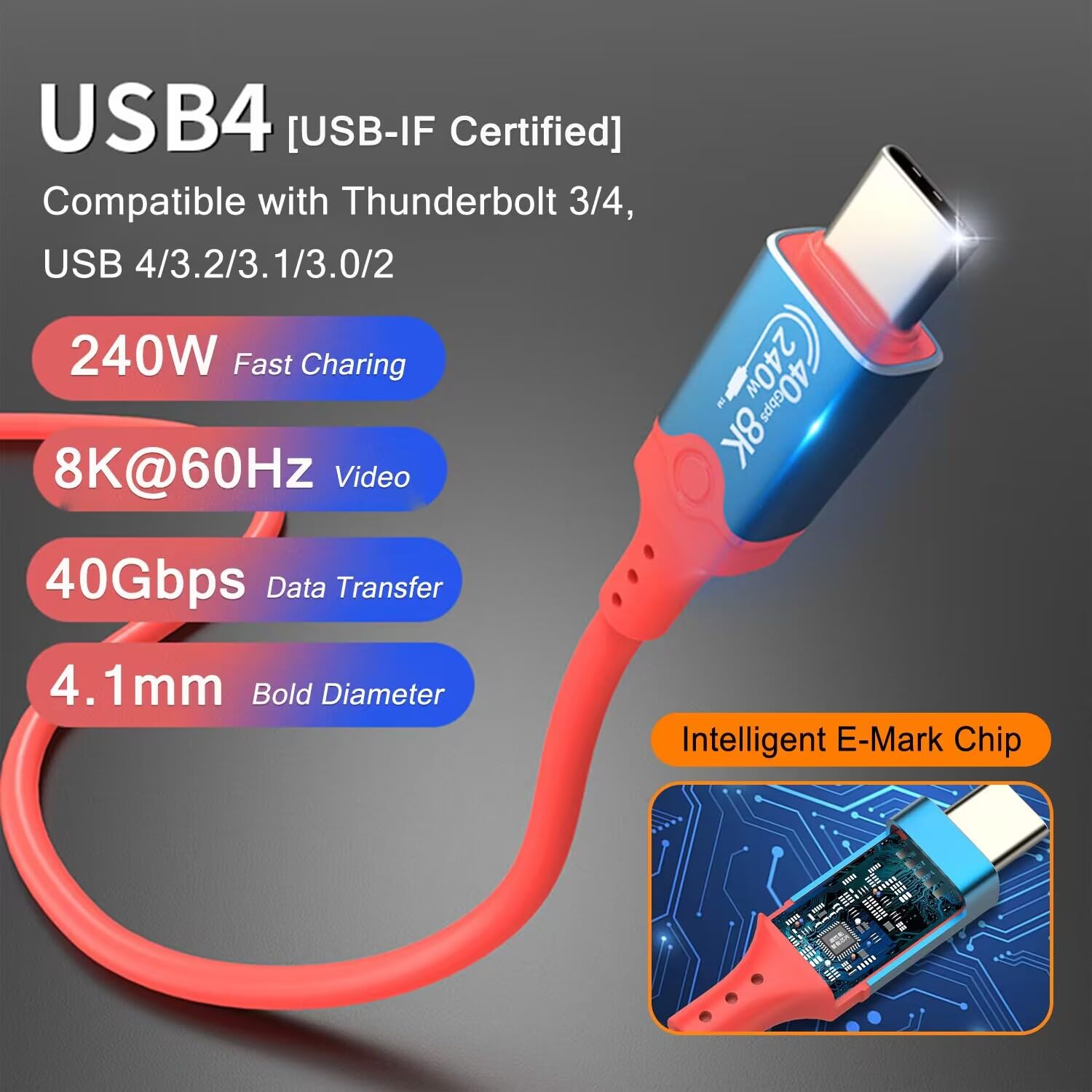 Akwor 8K Usb C To Usb C Monitor Cable 6.6Ft, Usb 4 Cable For Thunderbolt 4 Cable,?8K@60Hz, 40Gbps, 240W? Type C Charger Cable Display Cable For Iphone 15/16 Series, Macbook, Ipad Pro, Imac, Ssd, Hub