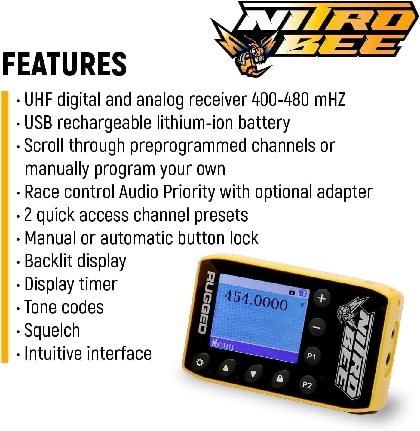 Rugged Radios Nitro Bee Xtreme Single Channel Uhf Race Receiver