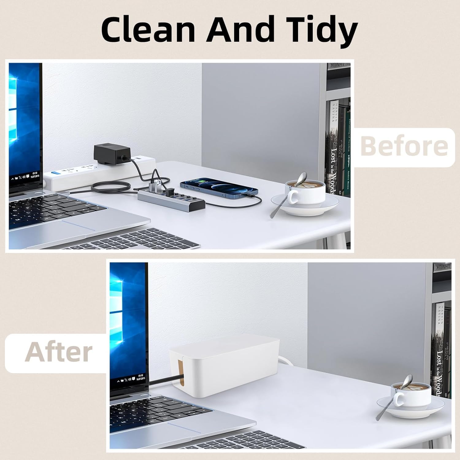 Yaeccc Cable Management Organizer Box Power Strips Hider Power Cords Hider For Desk, Tv, Computer, Usb Hub,Cords (Set Of Three)