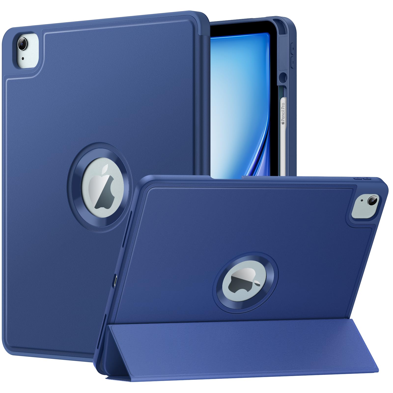 MoKo for iPad Air 13 Inch Case M2 2024/ iPad Pro 12.9 Case (6th/5th Gen 2022/2021) with Pencil Holder, Smart Protective Cover for iPad Air 13 inch with Back Trifold Stand, Auto Wake/Sleep, Navy Blue