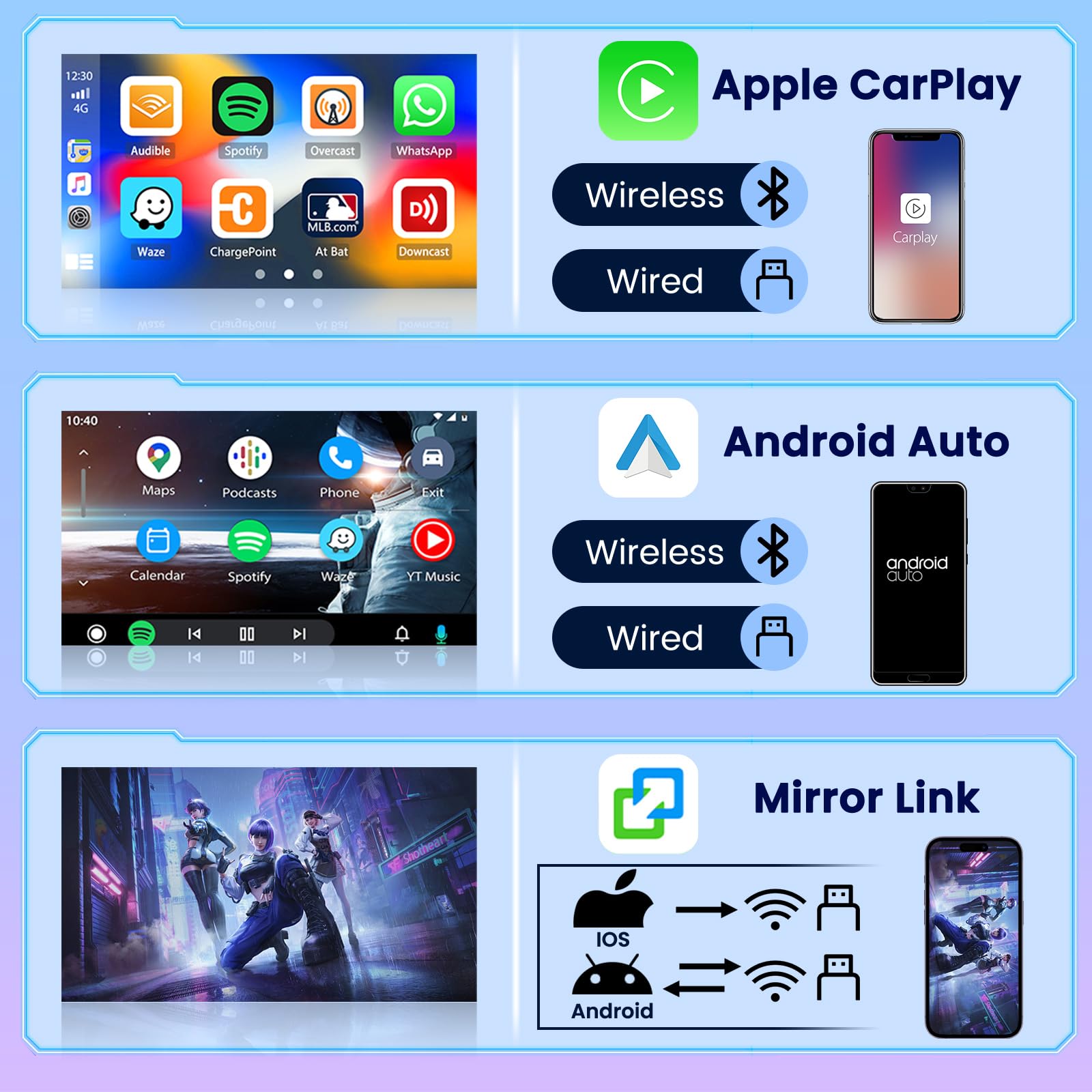 Roinvou 8 Cores 4+64G Android Car Radio For Ford Escape 2014 2019, 9'' Touch Screen Carplay Android Auto With 32Eq Bluetooth Wif