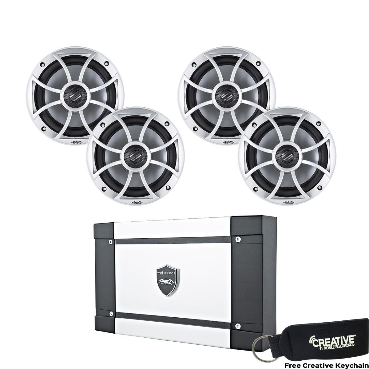 Wet Sounds Marine Speaker Package: HT-2 300 Watts x 2 Amplifier, Two Pairs of XS-65i-S 6.5 60 Watt RMS Speakers