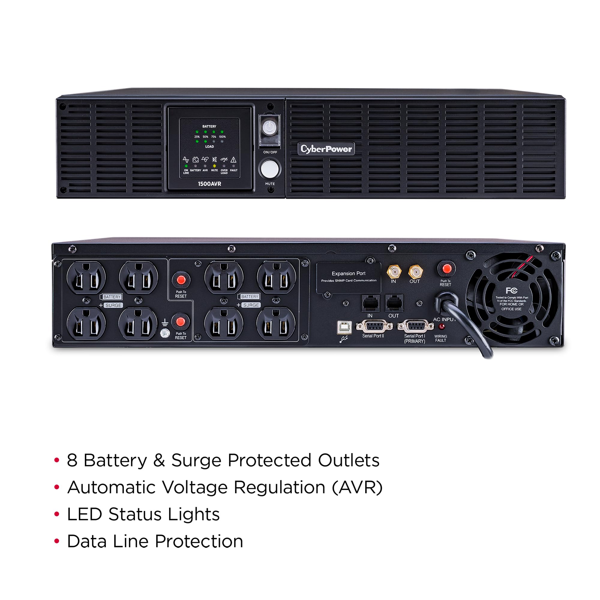 Cyberpower Cps1500Avr Smart App Lcd Ups System, 1500Va/900W, 8 Outlets, Avr, 2U Rack/Tower