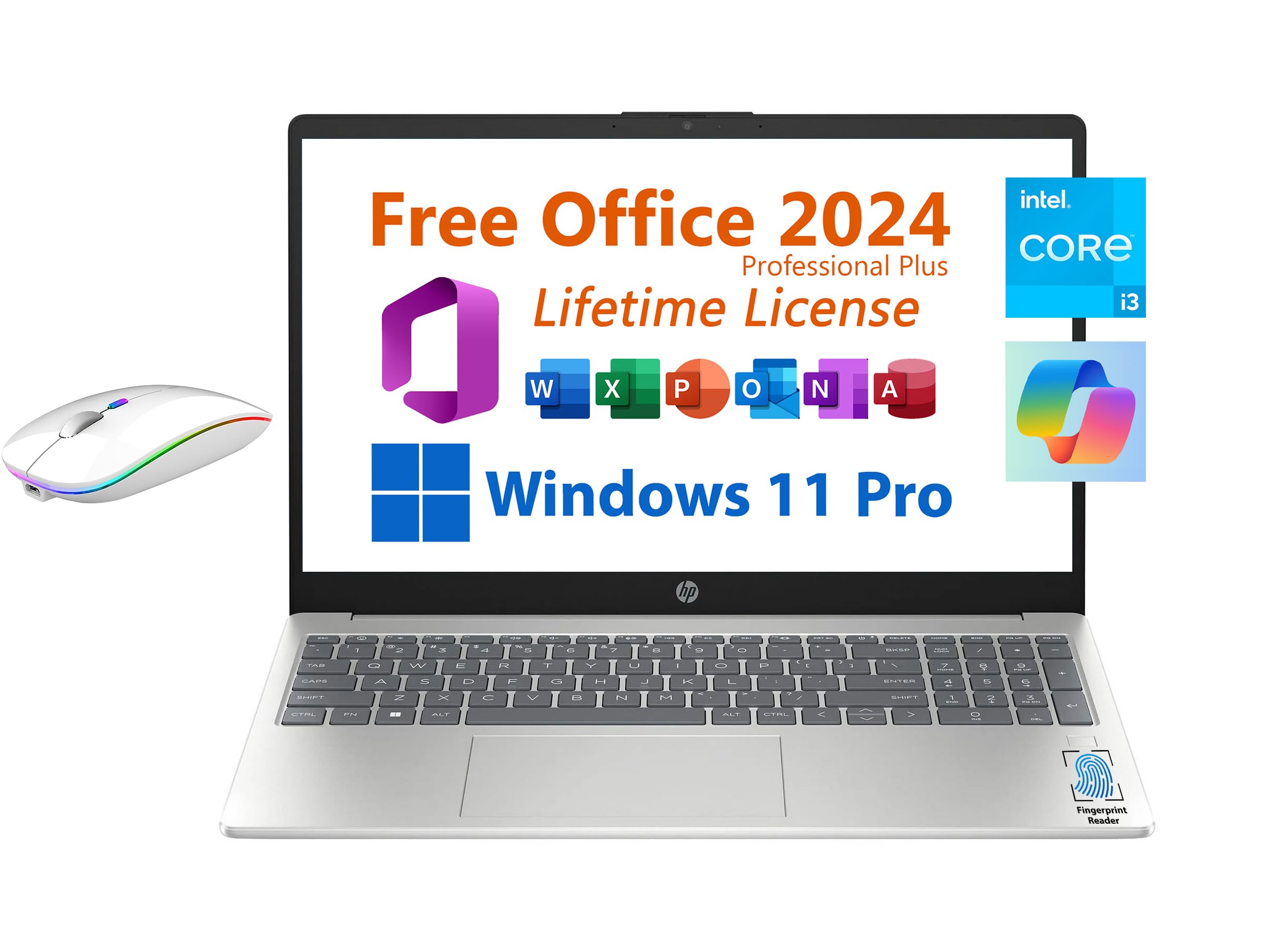 Hp 15.6'' Business Student Laptop, Free Microsoft Office 2024 Lifetime License, Copilot Ai Chat, Fhd Non Touch, Intel 8 Core I3 