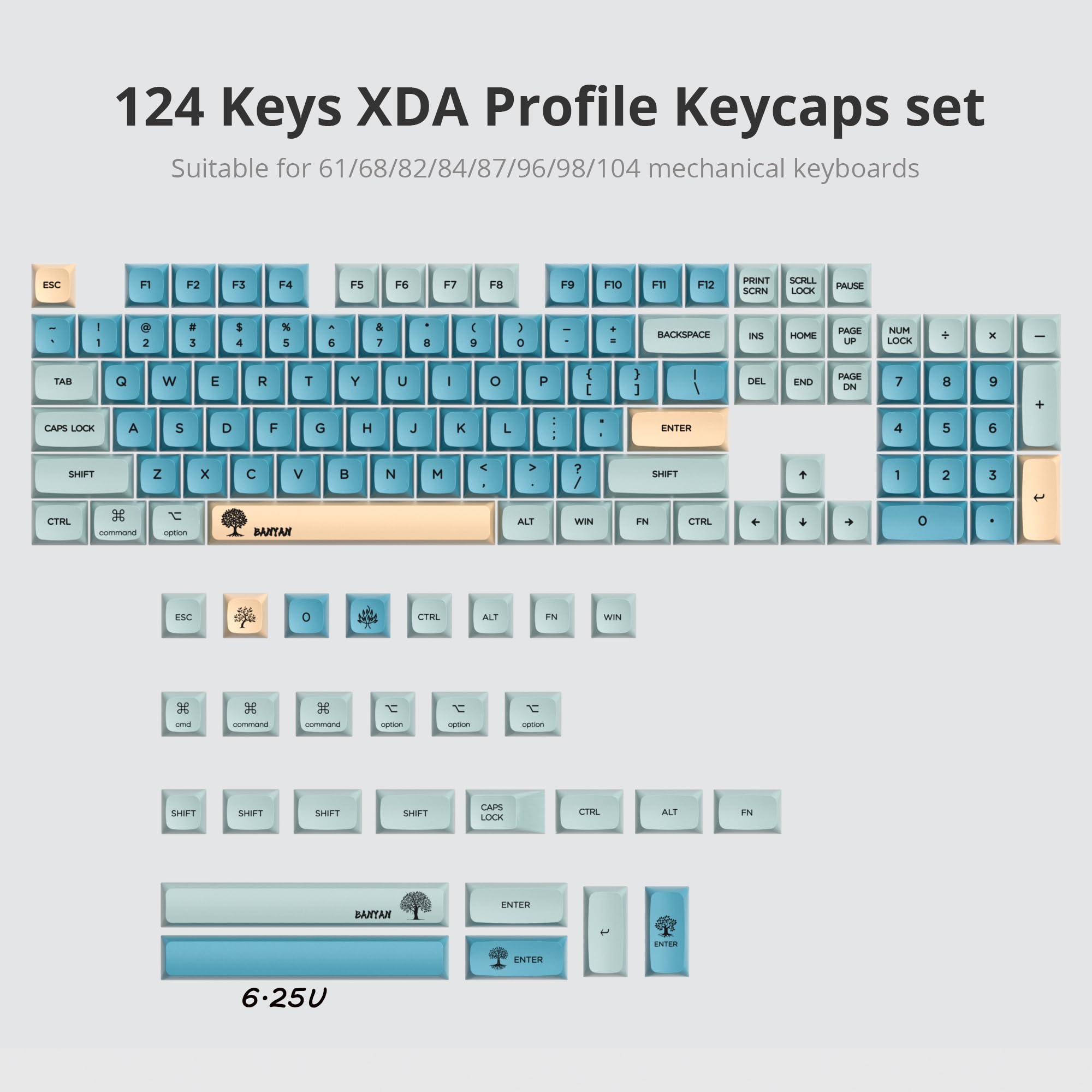 Mosptnspg 124 Keys Pbt Xda Keycaps