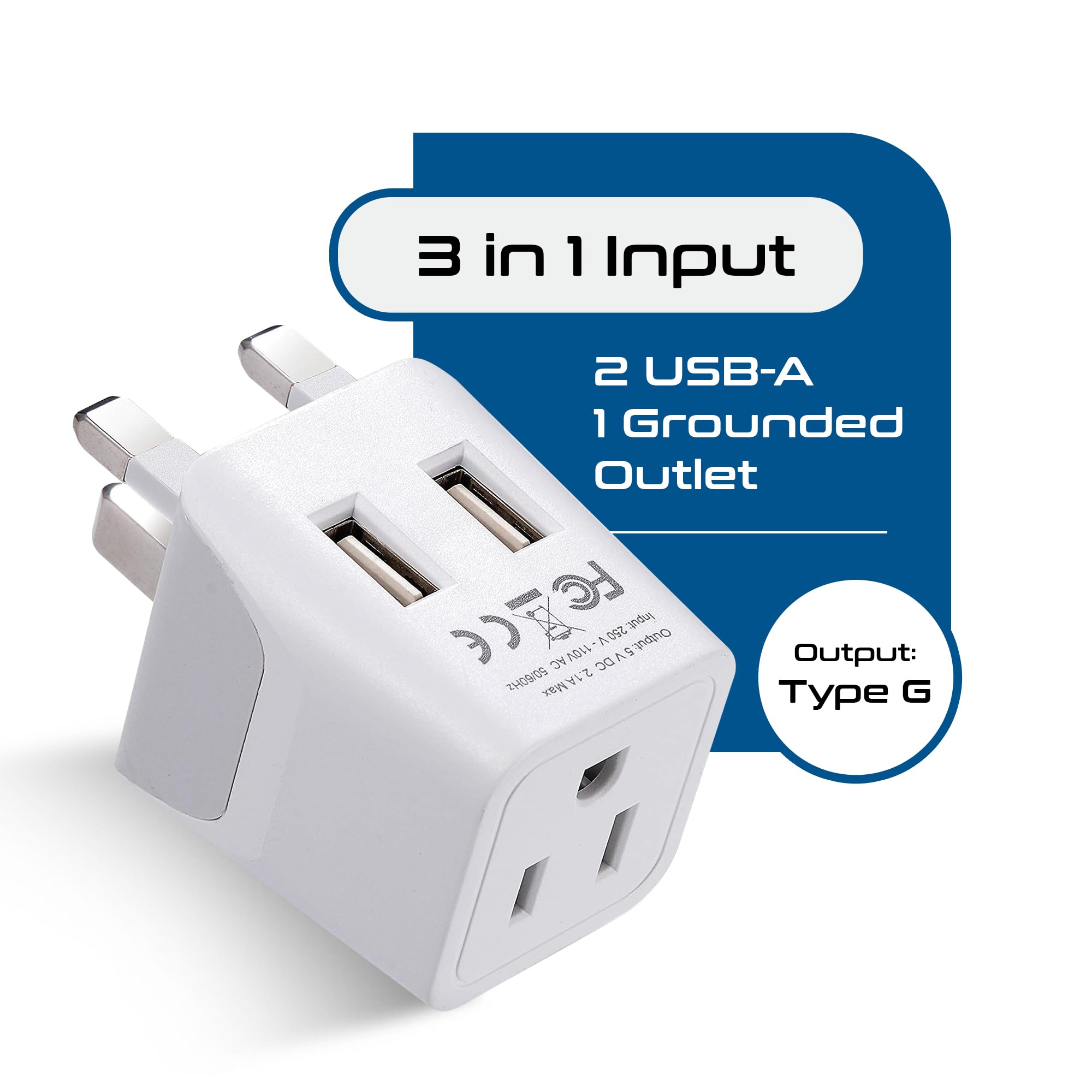 Ceptics Uk, Hong Kong, Ctu 7 2Pk Ireland Travel Adapter Plug With Dual Usb   Type G   London   Usa Input   Light Weight   Perfec