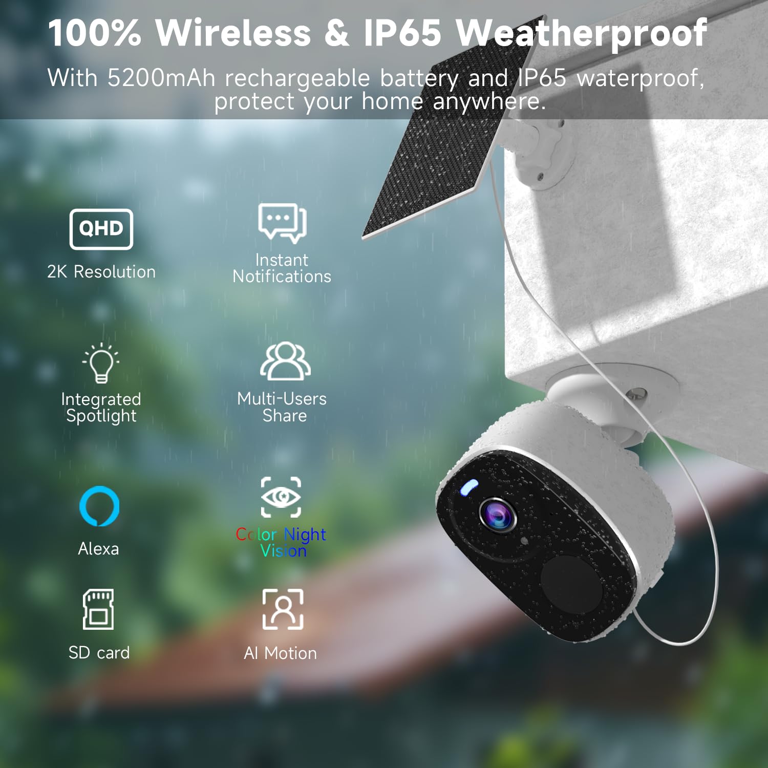 3Pcs 2K Security Camera Wireless Outdoor, Solar Camera For Home Security, Battery Powered Wifi Security Cameras With Color Night