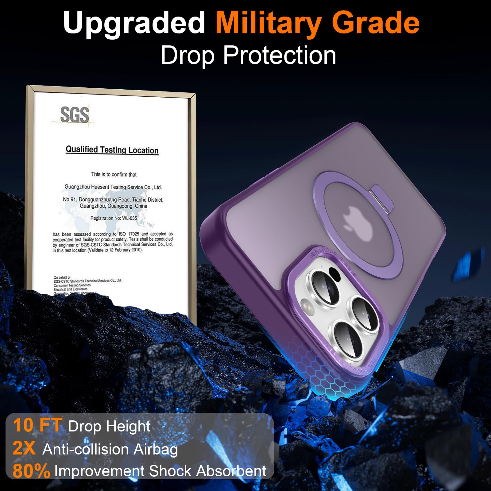 Lufanbis Magnetic For Iphone 16 Pro Case With Ring Stand, [10 Ft Drop Protection] [Velvety Touch] Slim Translucent Matte Back Sh