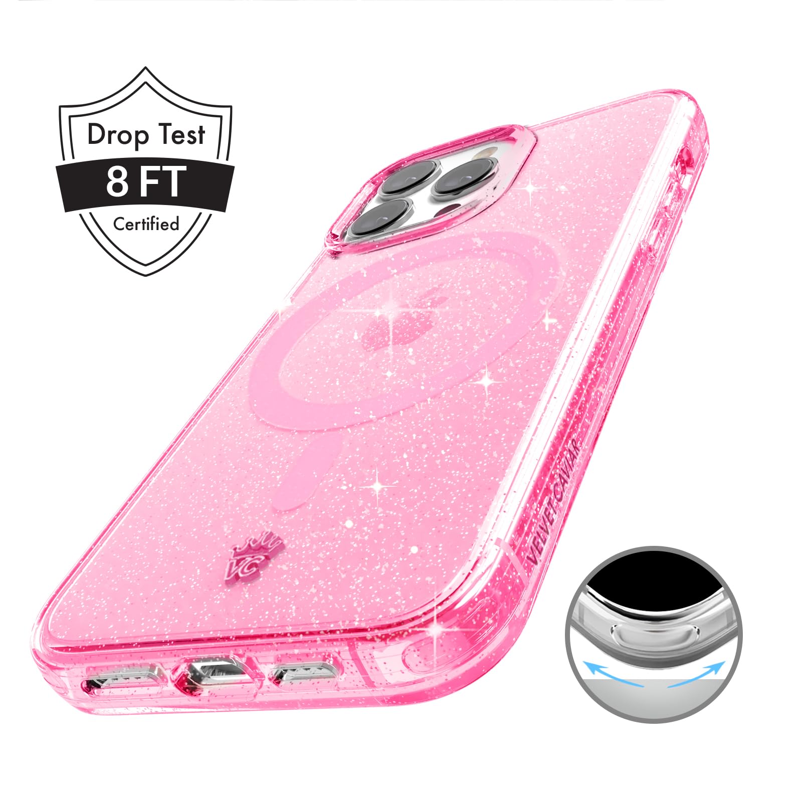 Velvet Caviar Compatible With Iphone 15 Pro Case Pink Glitter For Girls [8Ft Drop Tested] Compatible With Magsafe   Protective G