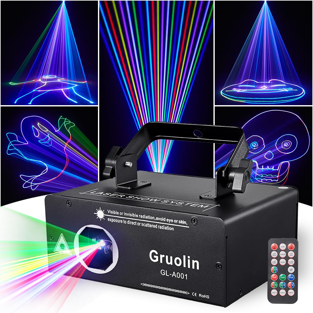 Gruolin Full Color 3D Animation Laser Lights With Dmx512 & Sound Activated   Perfect For Bars, Clubs, Djs & Stage Lighting