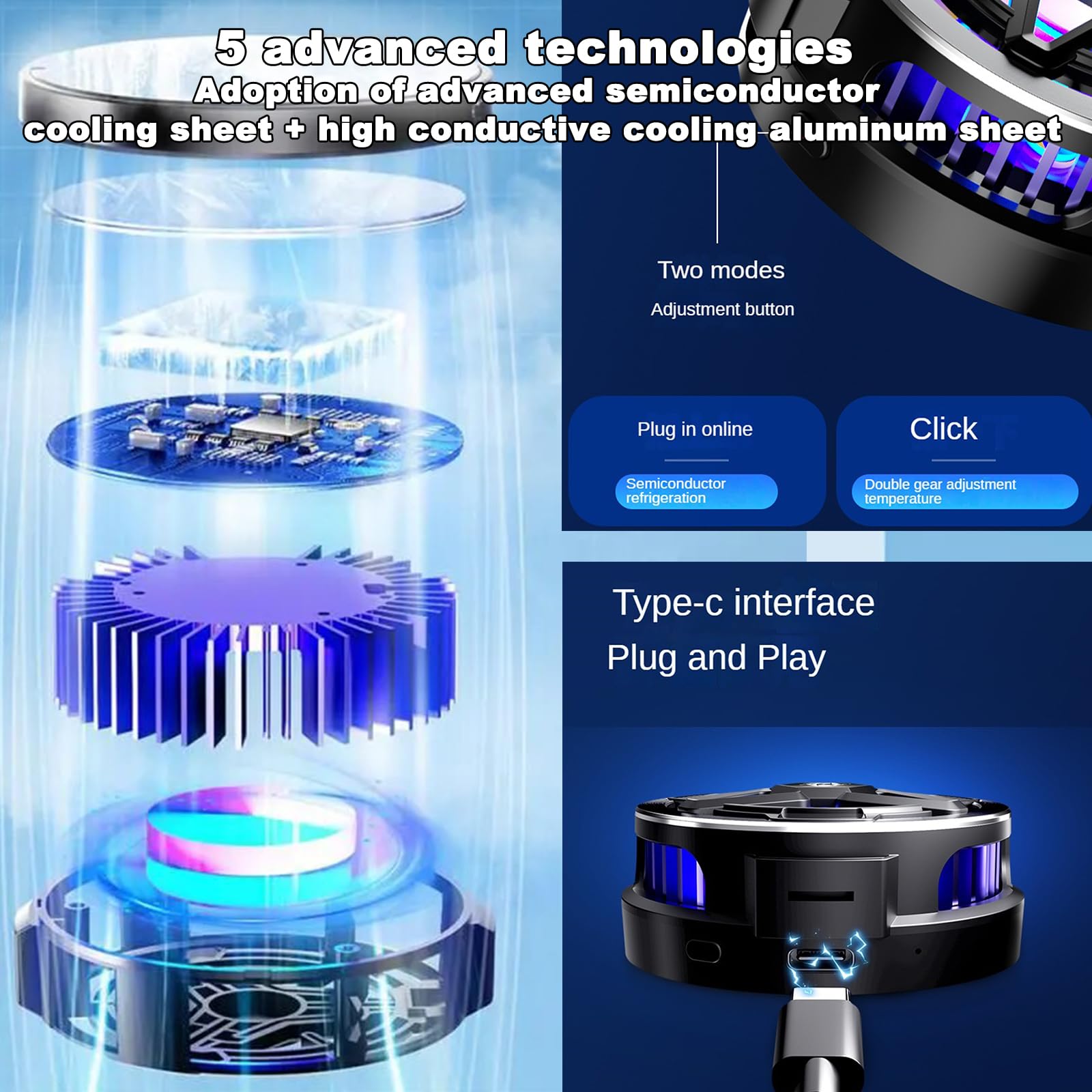 Phone Cooler Yovda Magnetic Cell Phone Cooling Fan With Semi Conductor Cooling Chip, Universal Phone Semiconductor Radiator For