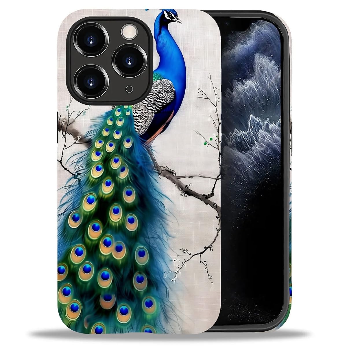 WANKBLC Compatible with iPhone 11 Pro Matte Case, Cute Peacock Tree Art Pattern for Girl Full Body Design Soft Silicone Drop Sho