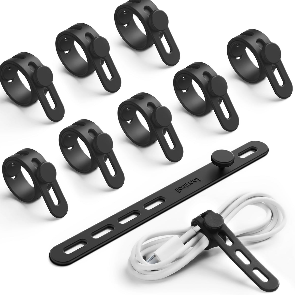10Pack Silicone Cable Ties Cord Organizer Wrap   Lamicall [Reusable Washable] Wire Ties Management With Lock Buckle, Elastic Adj
