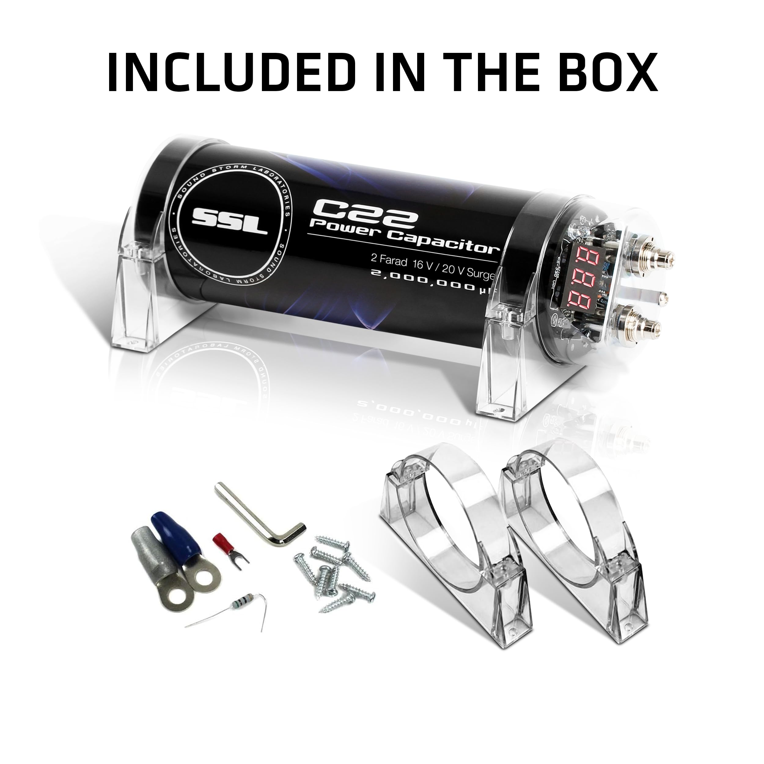 Sound Storm Laboratories C22 Car Audio Capacitor   2 Farad, Energy Storage, Enhance Bass From Stereo, For Amplifier And Subwoofe