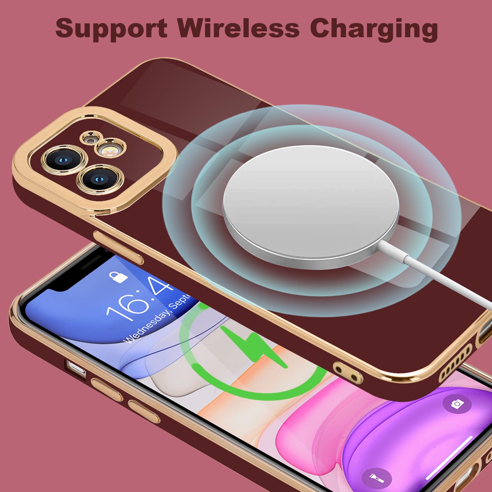 Lafunda Designed For Iphone 11 Case Cute, Luxury Plating Case For Women Girls Elegant Gold Edge Soft Tpu Bumper Cover With Camer