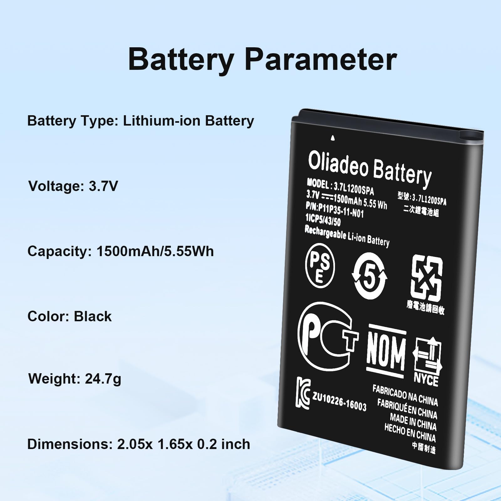 Oliadeo Ti 84 Plus Ce Battery   Replacement For Texas Instruments Ti 84 Plus Ce Battery   Part No 3.7L1200Spa, P11P35 11 N01 3.7