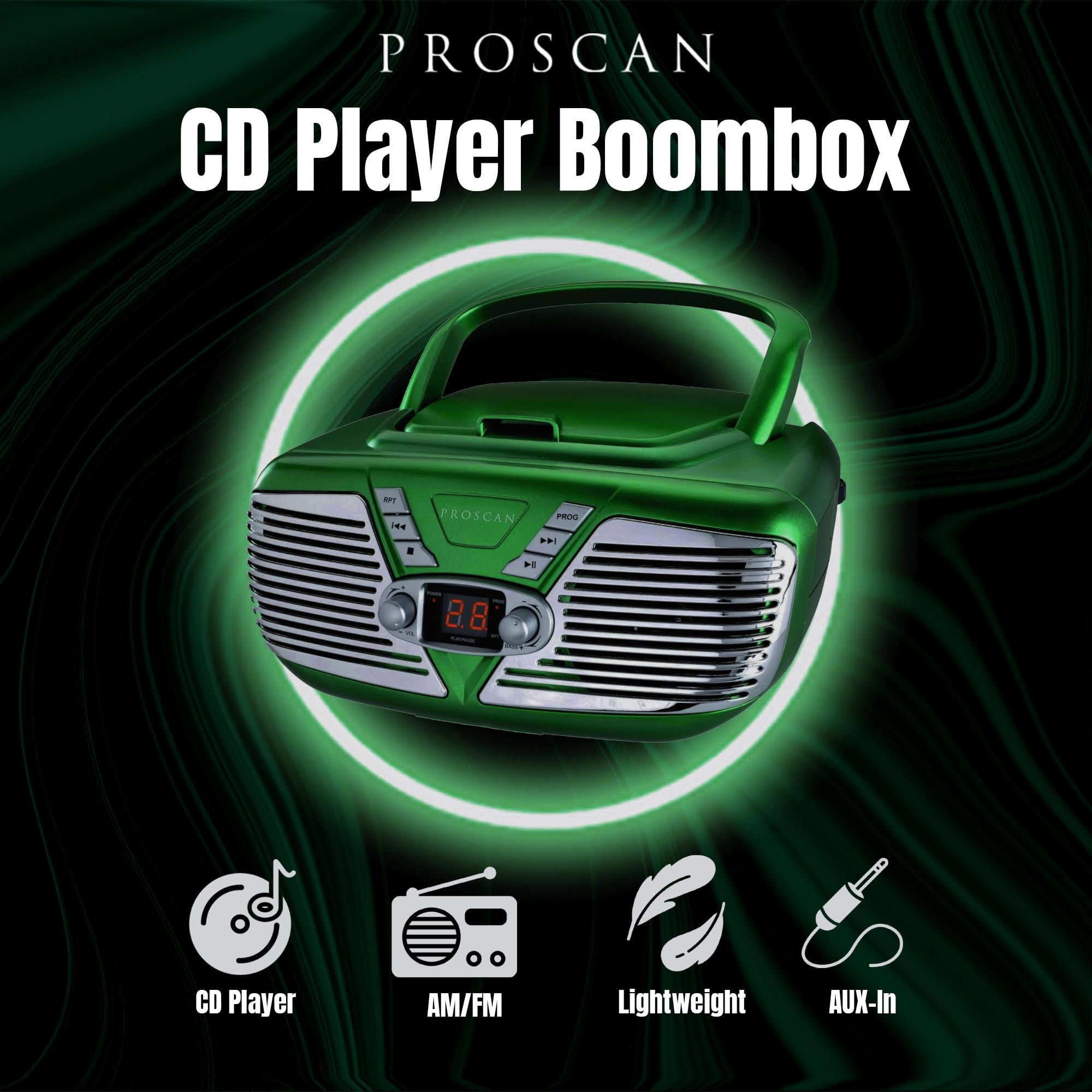 Proscan Elite Retro Style Portable Cd Boombox With Am/Fm Radio  Top Loading Cd   Aux In Jack   Ac & Battery Compatible   Lcd Dis