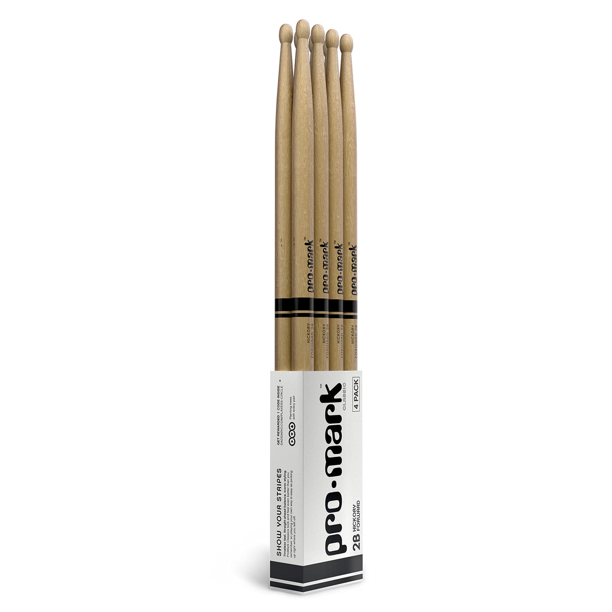 Promark Drum Sticks   Classic Forward 2B Drumsticks   Drum Sticks Set   Oval Wood Tip For Dark, Warm Tone   Hickory Drum Sticks   Consistent Weight And Pitch   4 Pairs