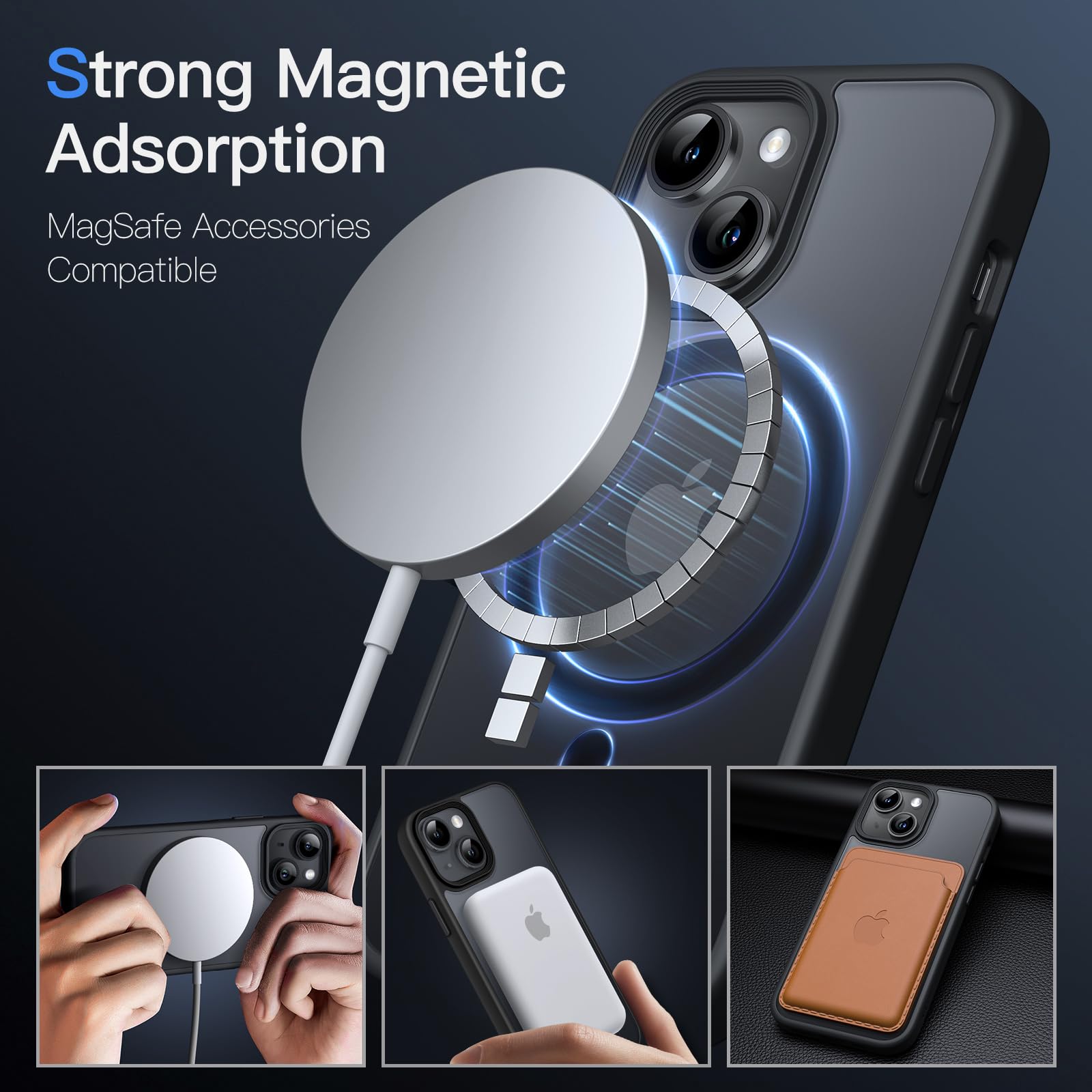 Jetech Magnetic Case For Iphone 13 Mini 5.4 Inch Compatible With Magsafe, Translucent Matte Back Slim Shockproof Phone Cover (Bl