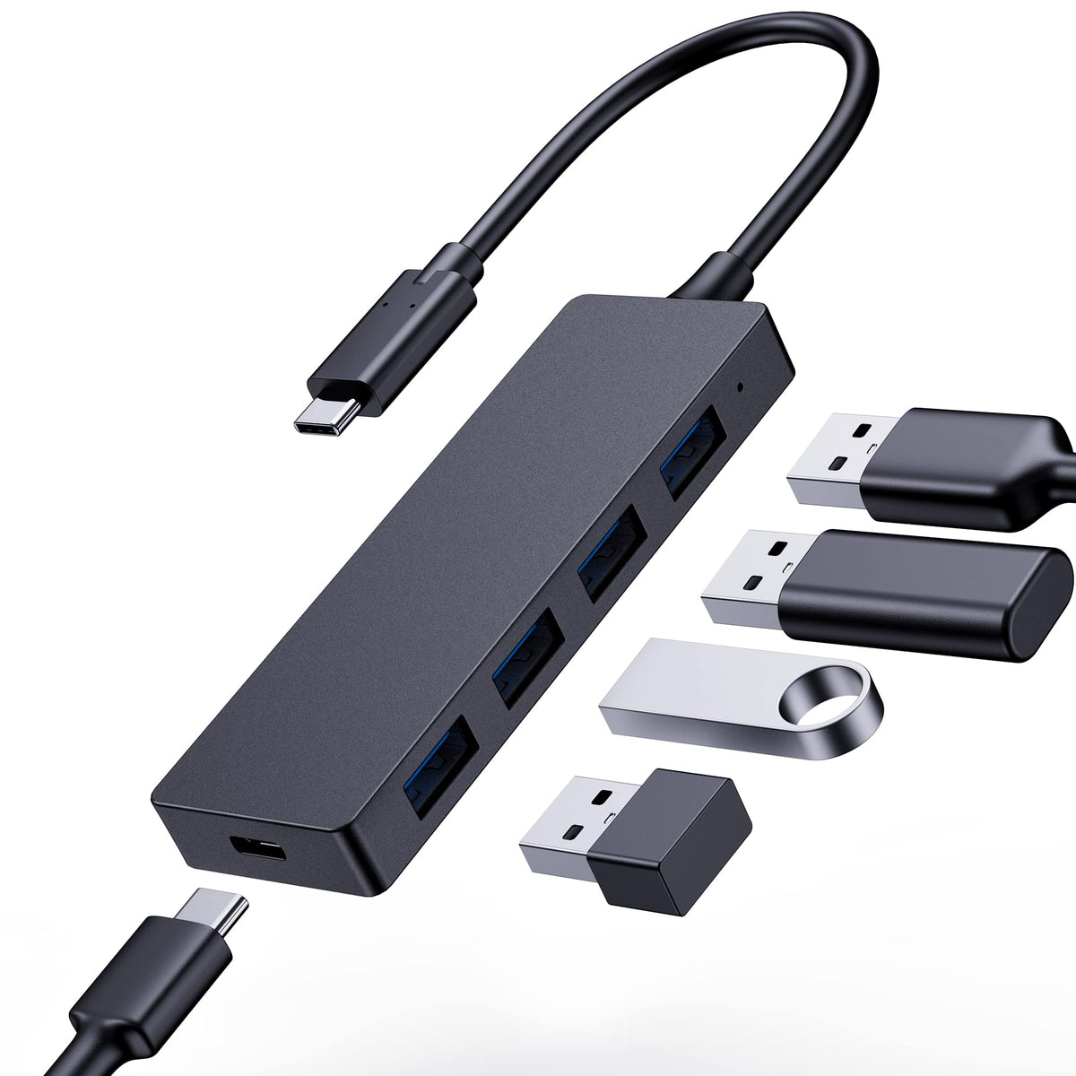 Cindro 4 Port Usb C Hub 5 In 1 Usb Hub 3.0 Usb Adapter For Laptop [Charging Not Supported] Ultra Slim Portable Data Hub Usb Spli