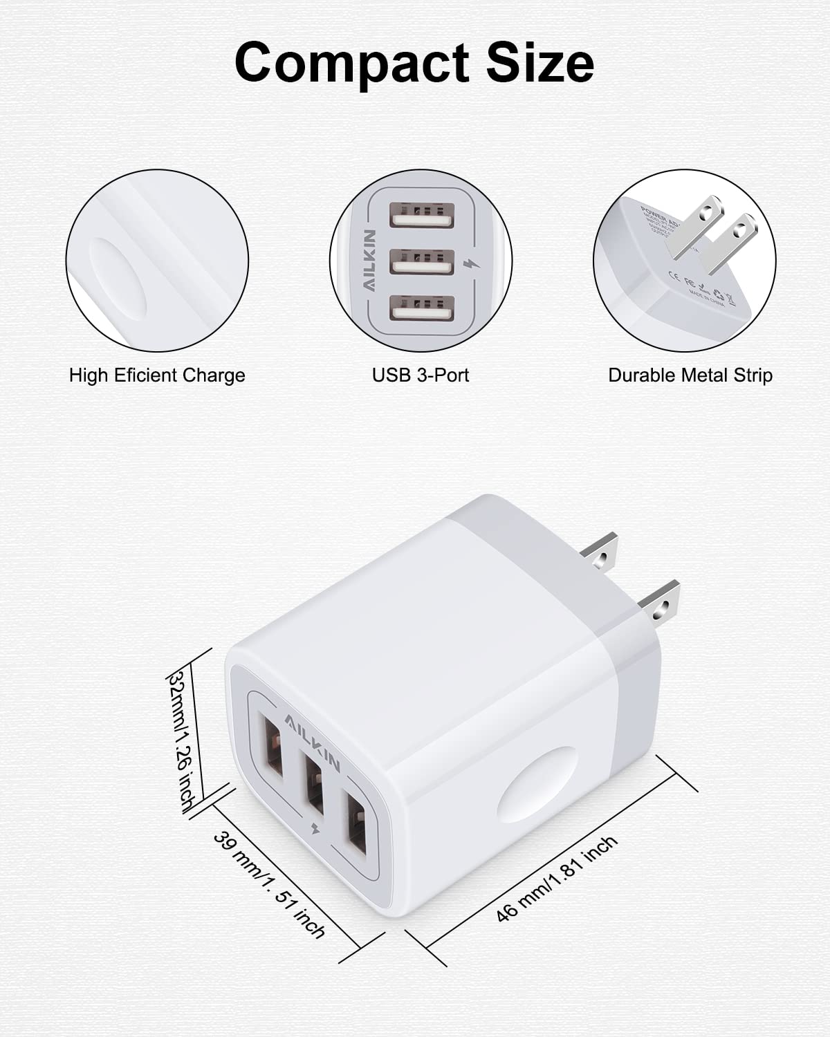 Wall Charger, Usb Charger Adapter, 3.1A/3Pack Muti Port Fast Charging Station Power Charge Base Block Plug For Iphone 17 16 15 1