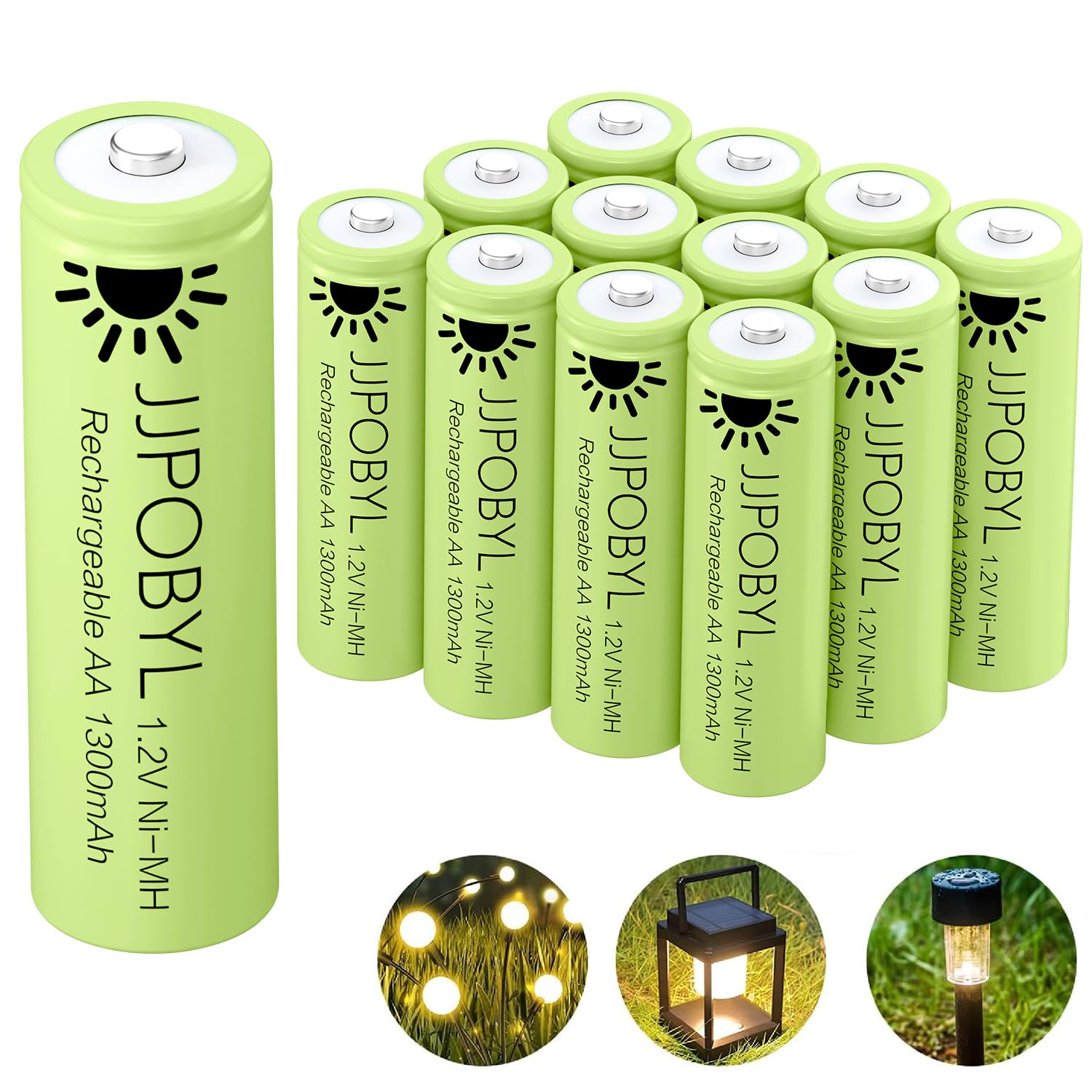 JJPOBYL Rechargeable Batteries AA 1300mAh 1.2V NiMH Batteries for Solar Lights, Precharged AA Solar Batteries for Garden Lights,