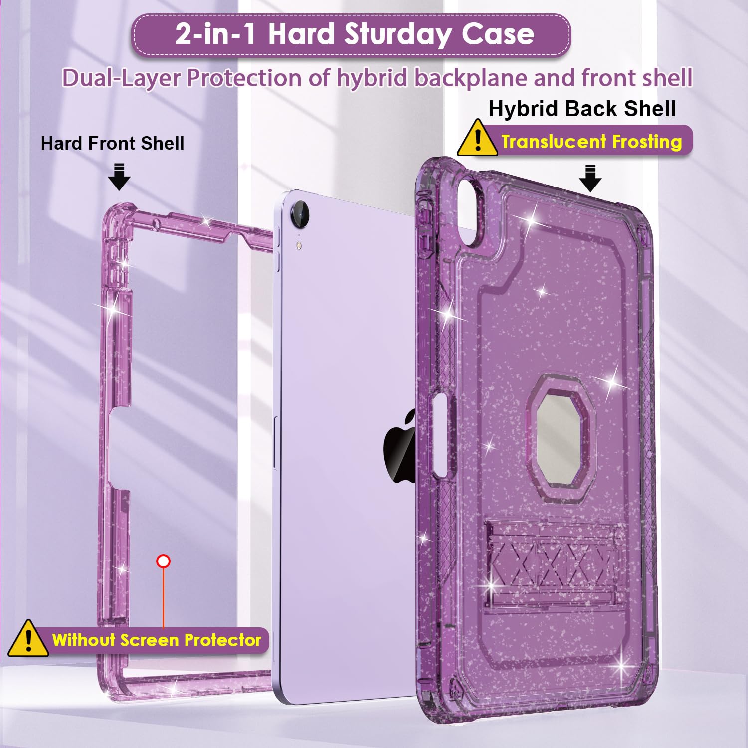 Zonefoker For Ipad Air 6Th 11 Inch M2 Generation Case 2024, Ipad 5Th/4Th 11 Inch 2022/2020, Purple Glitter Slim Cover With Penci