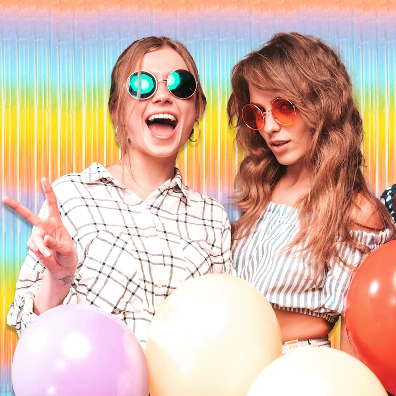 6 Pack Light Raainbow Foil Fringe Curtain Backdrop, 3.28Ft X 8.2Ft Metallic Tinsel Foil Fringe Streamer Curtains For Photo Booth