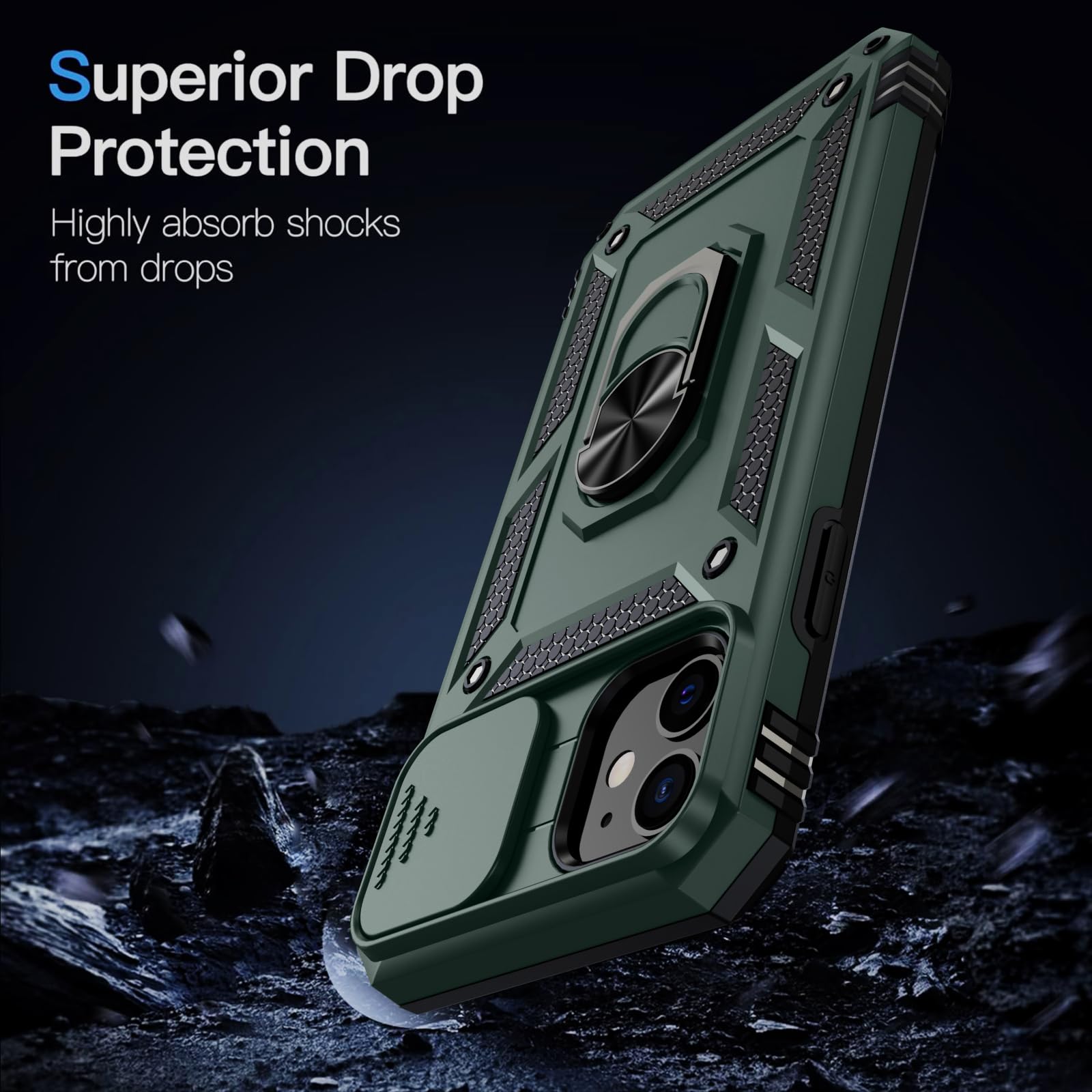 Weycolor For Iphone 11 Case With Camera Lens Cover, Hd Screen Protector, 10 Ft Military Grade Drop Protection, Magnetic Ring Hol