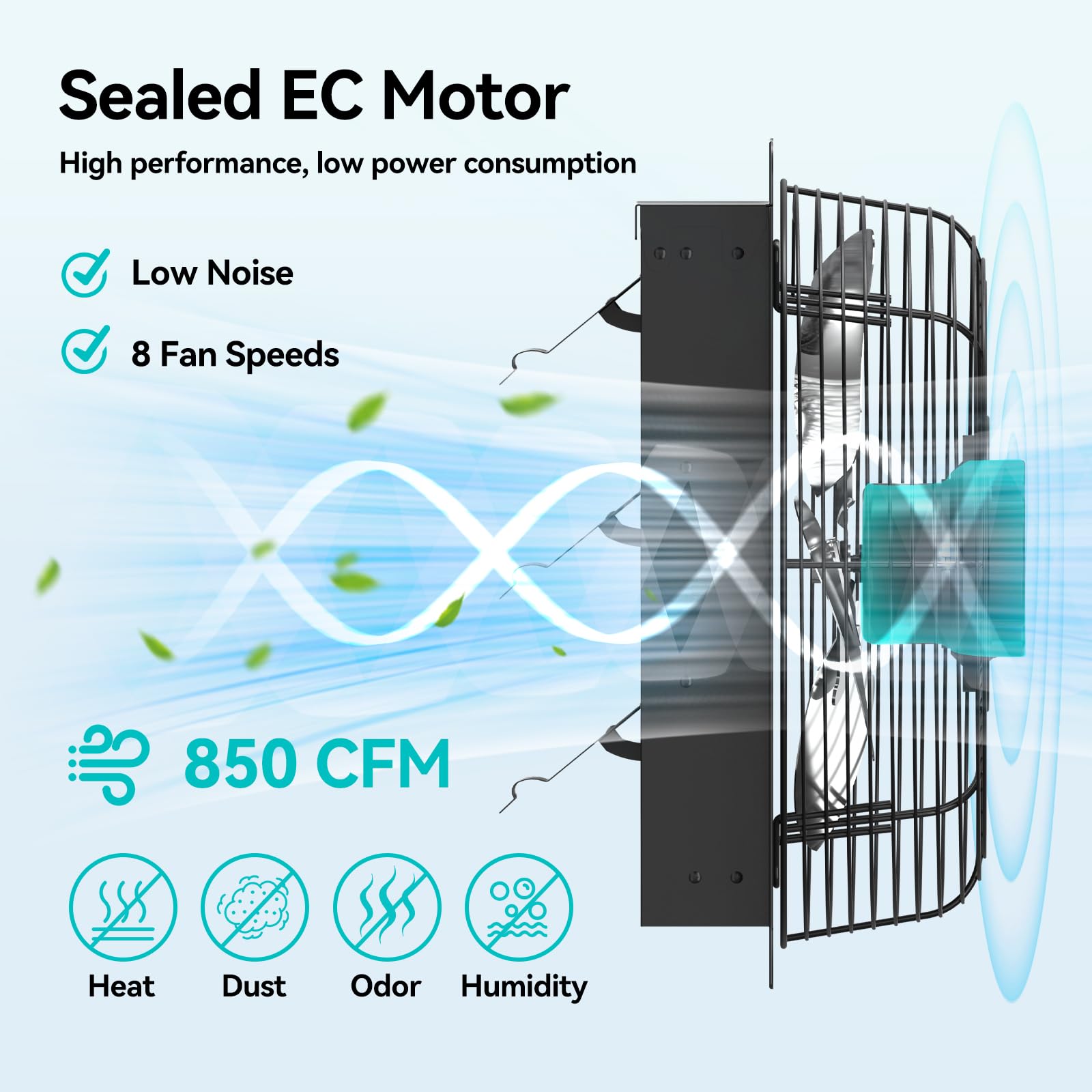 Addlon 10 Inch Shutter Exhaust Fan Wall Mounted With Ec Motors And Remote Control, Timer, 8 Speeds, 850Cfm, Low Noise, Easy To I