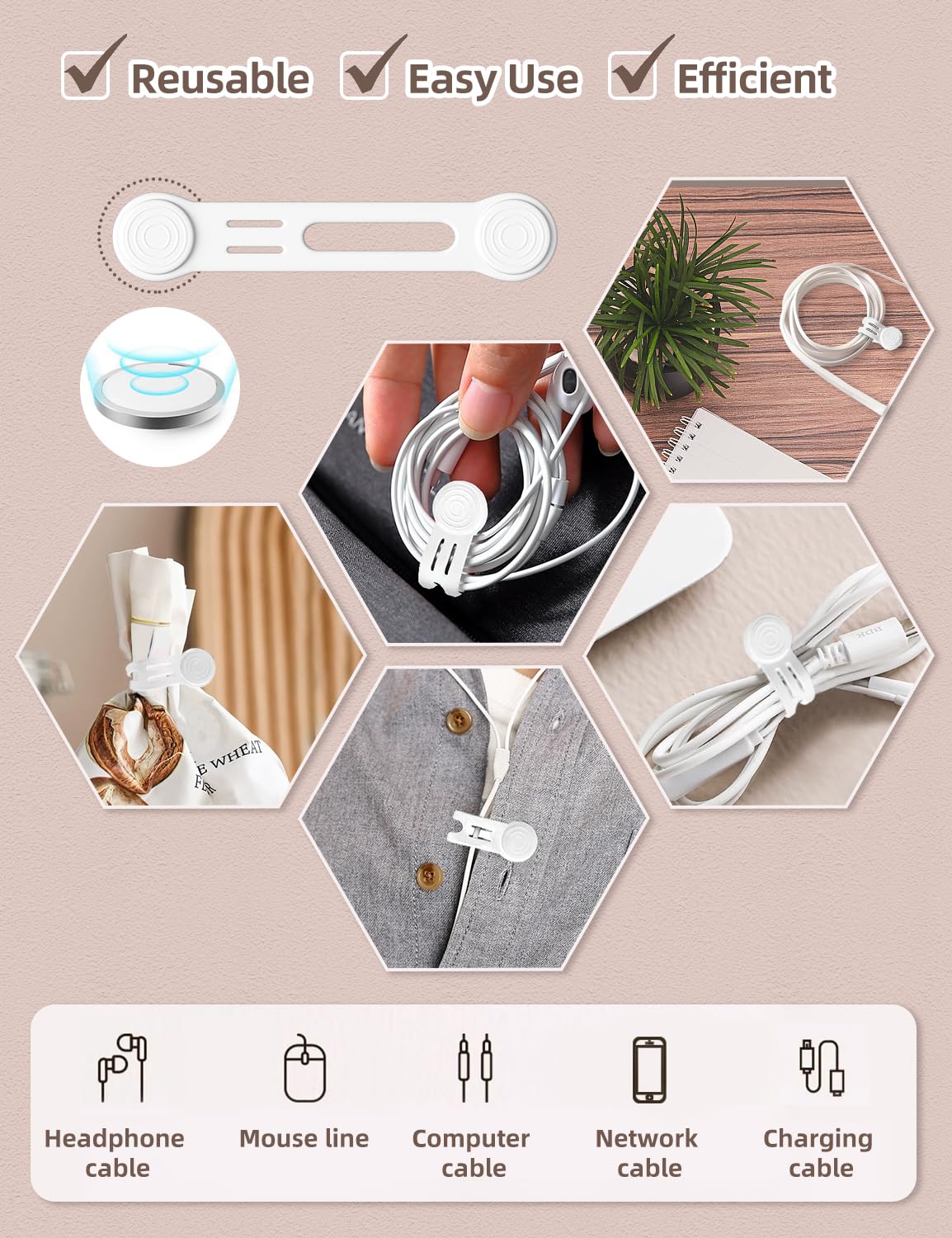 Magnetic Cord Ties Organizers, Kanemc Silicone Cable Tie Cord Wrap Reusable Twist Ties Wire Strap For Charging Cables Headphones