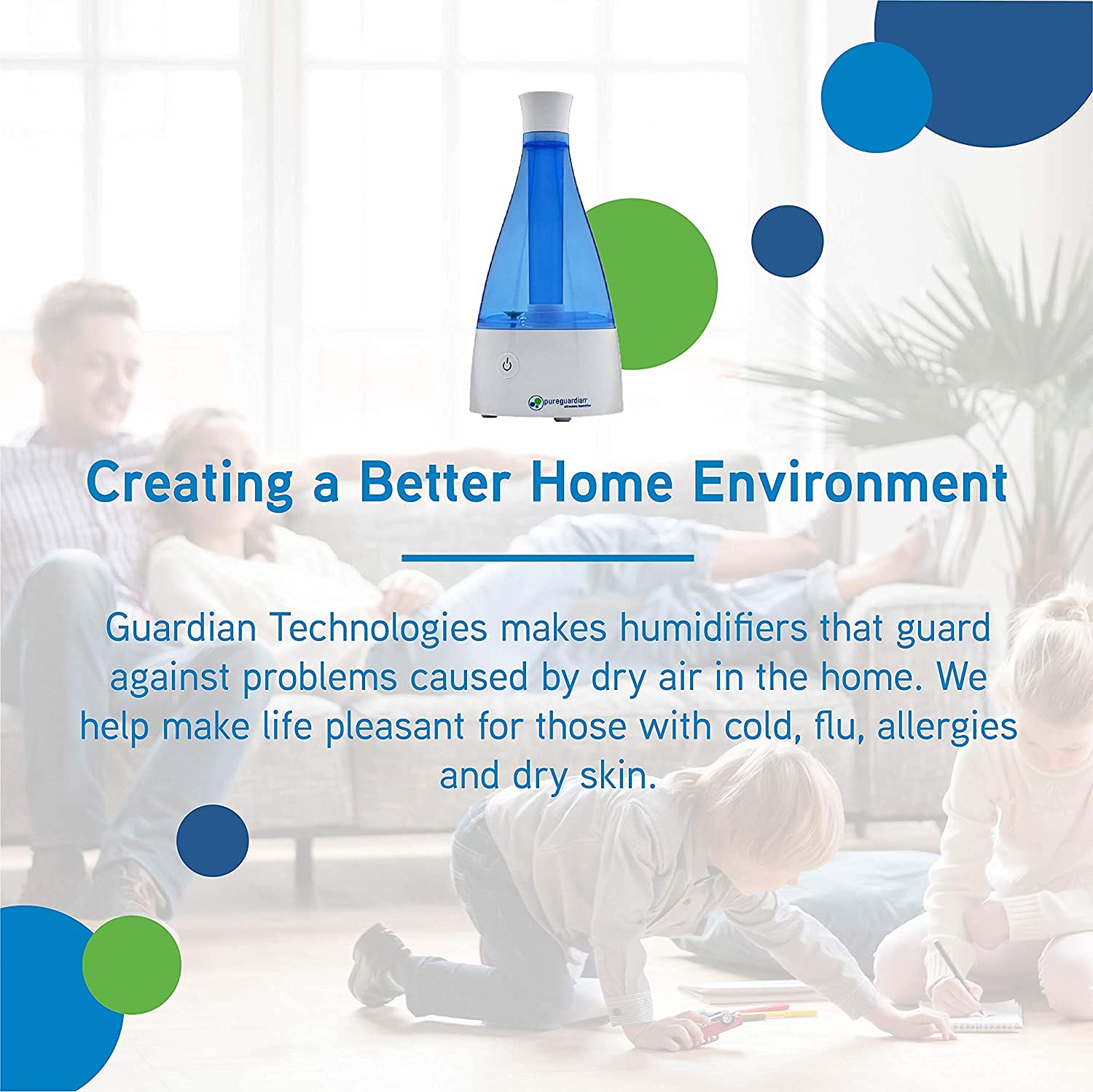 Pureguardian 0.21 Gallon Ultrasonic Cool Mist Humidifier, 10 Hour Run Time, Covers 210 Sq. Ft., Small Rooms, Quiet, Filter Free,