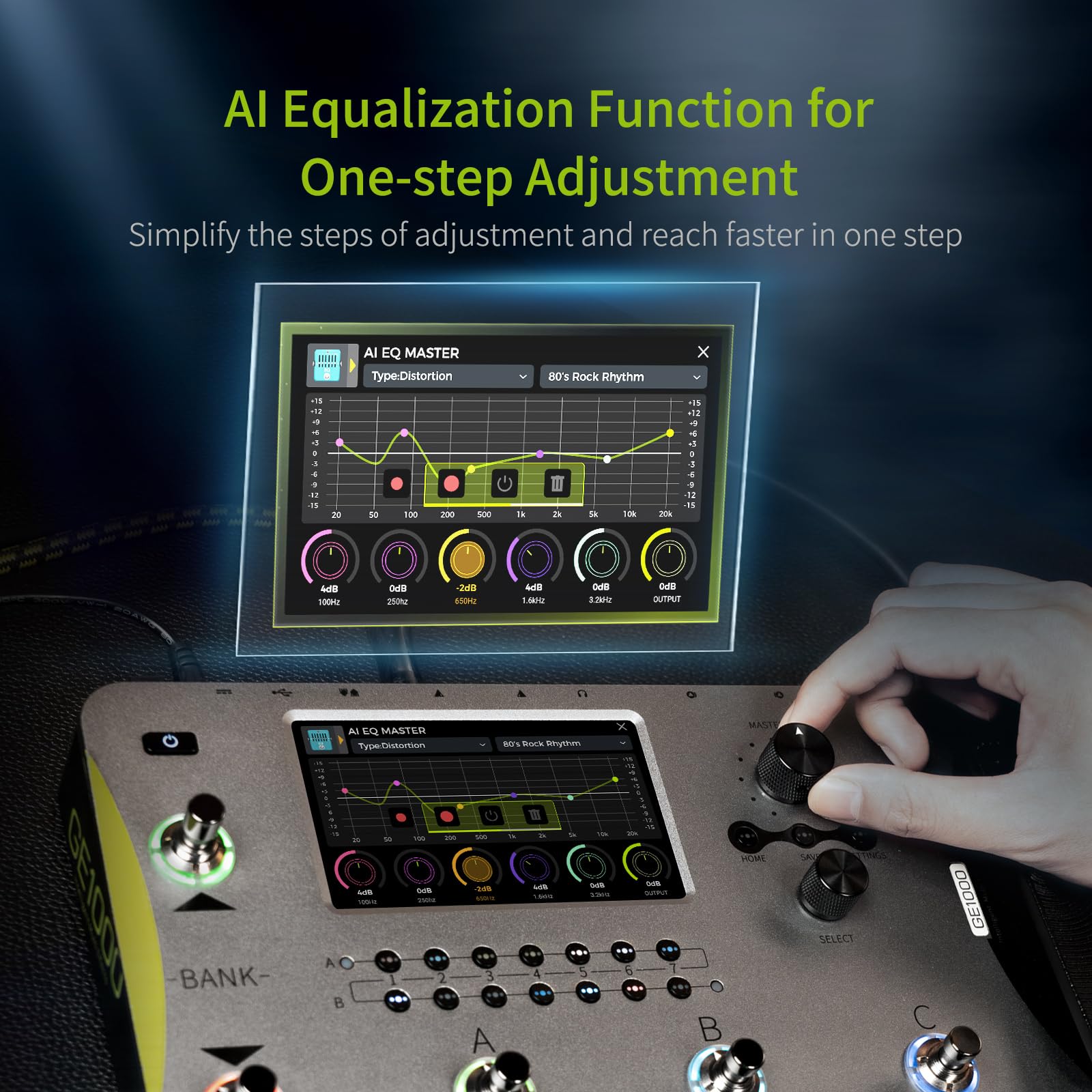 Mooer Ge1000 Guitar Mutieffects Pedal Dual Effects Chains Processor With Ai Equalization, 5' Touch Screen, 300+ Effects, Third Brand Irs, Stereo Sound Out Put, Xlr, Midi Port, Guitar/Bass