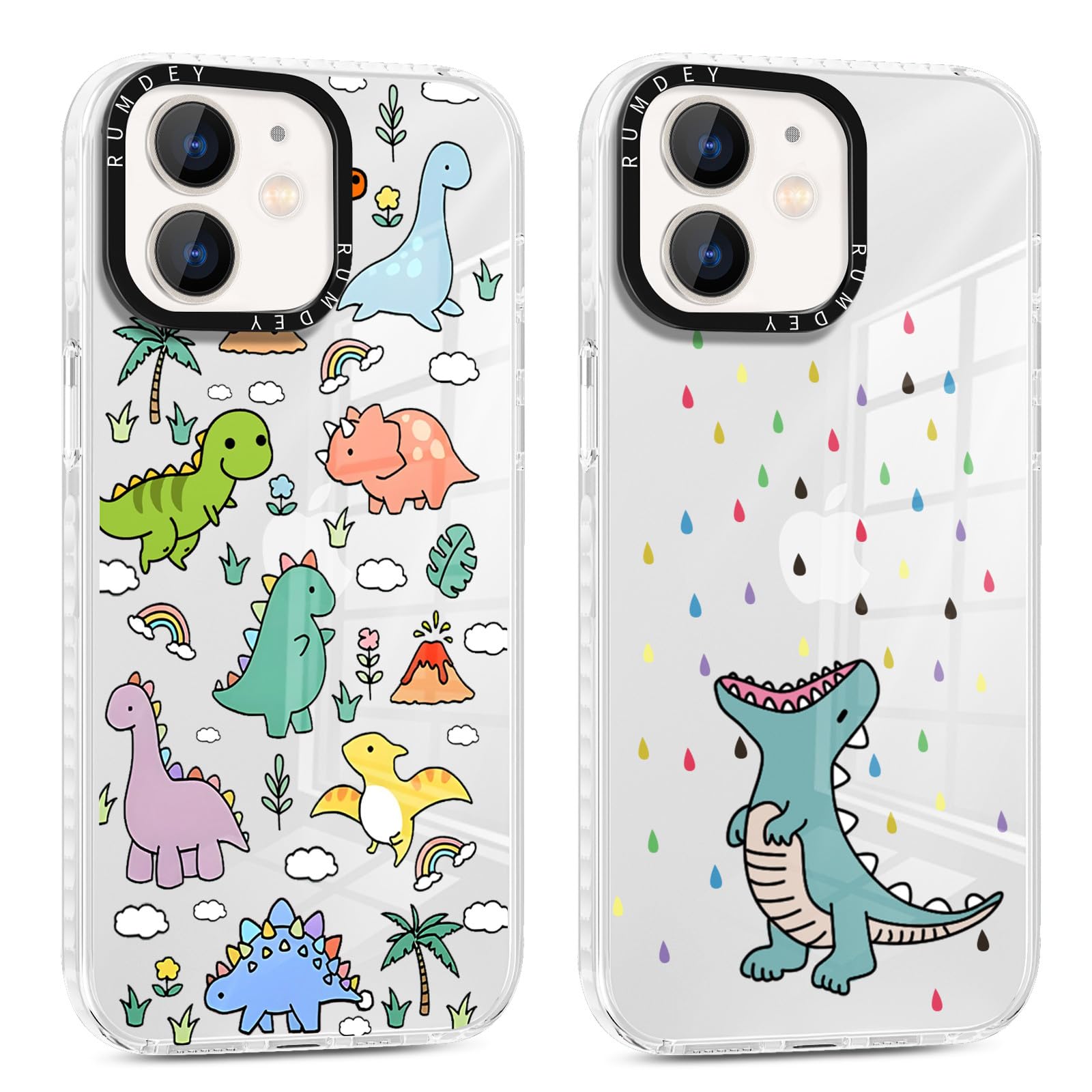 Rumdey 2 Pack Cartoon Animals Pattern For Iphone 12 / Iphone 12 Pro 6.1'' Phone Case, Cute Dinosaur Design Clear Cases Soft Sili