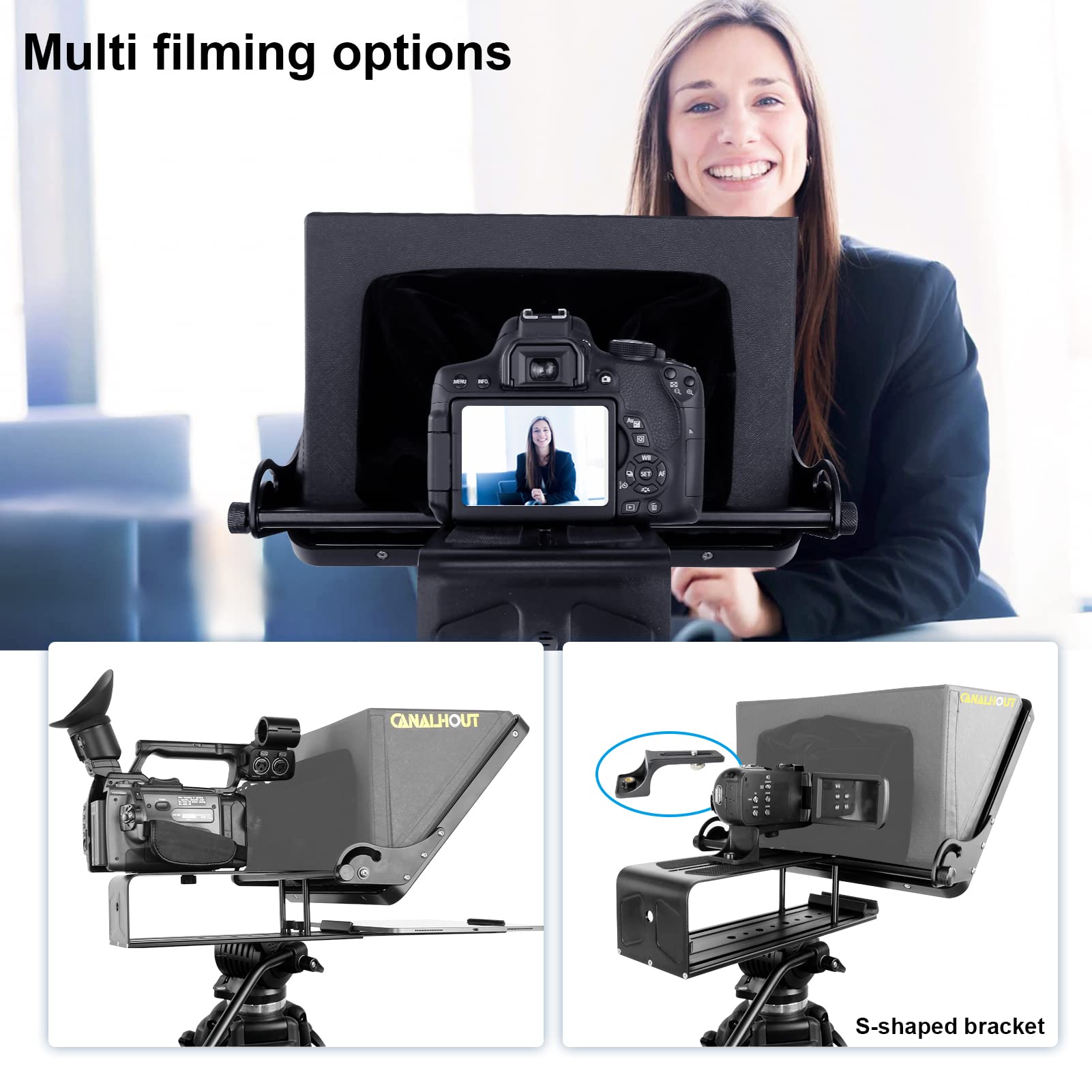 Canalhout 16 Universal Teleprompter With Remote Control, Fit All Tabletsipad, Video Cameradslr, Pre Assembled, 7030 Beam Splitti