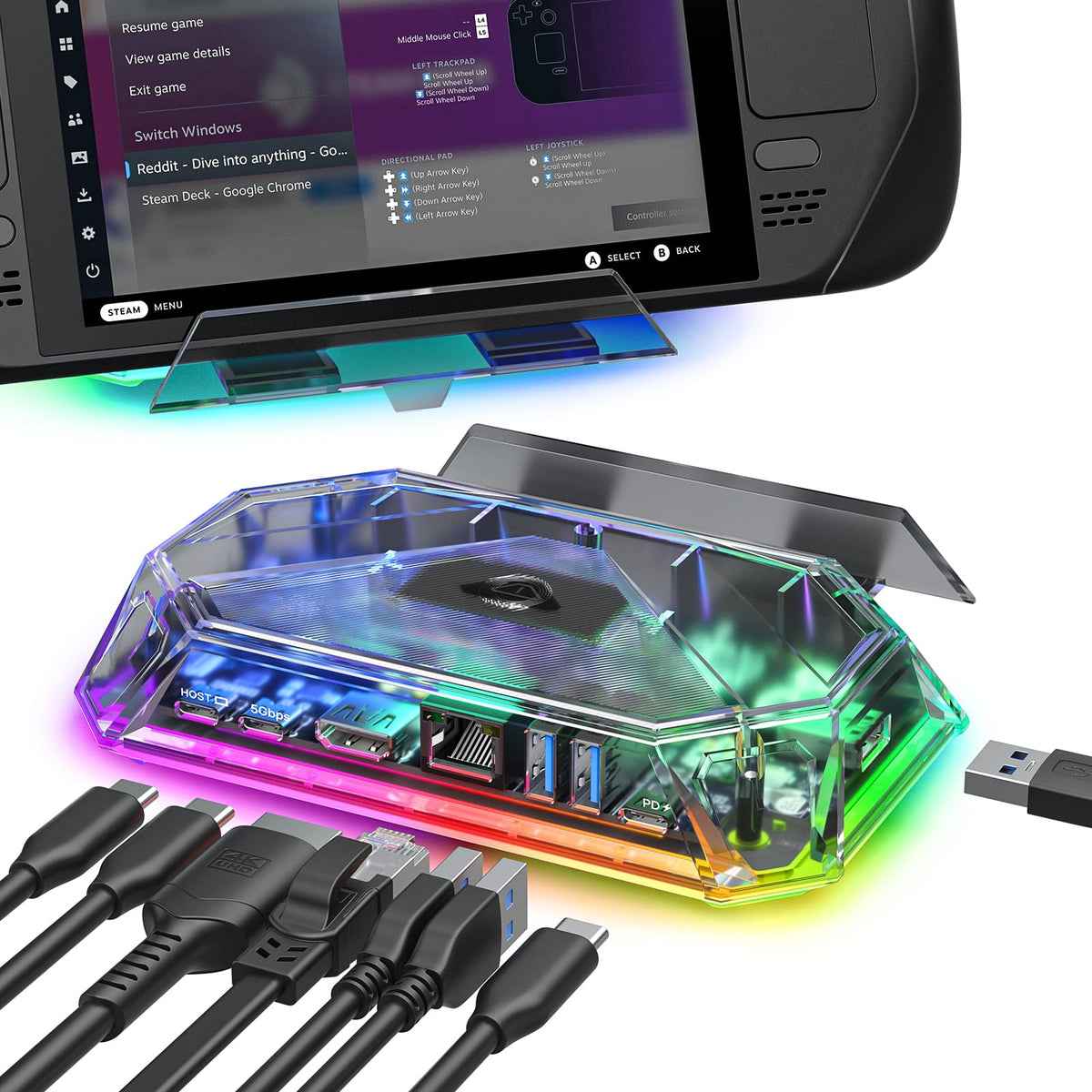 Jsaux Rgb Docking Station For Steam Deck (Oled)/Rog Ally/Legion Go, 8 In 1 Steam Deck Dock With 4K@60Hz Hdmi, Gigabit Ethernet,