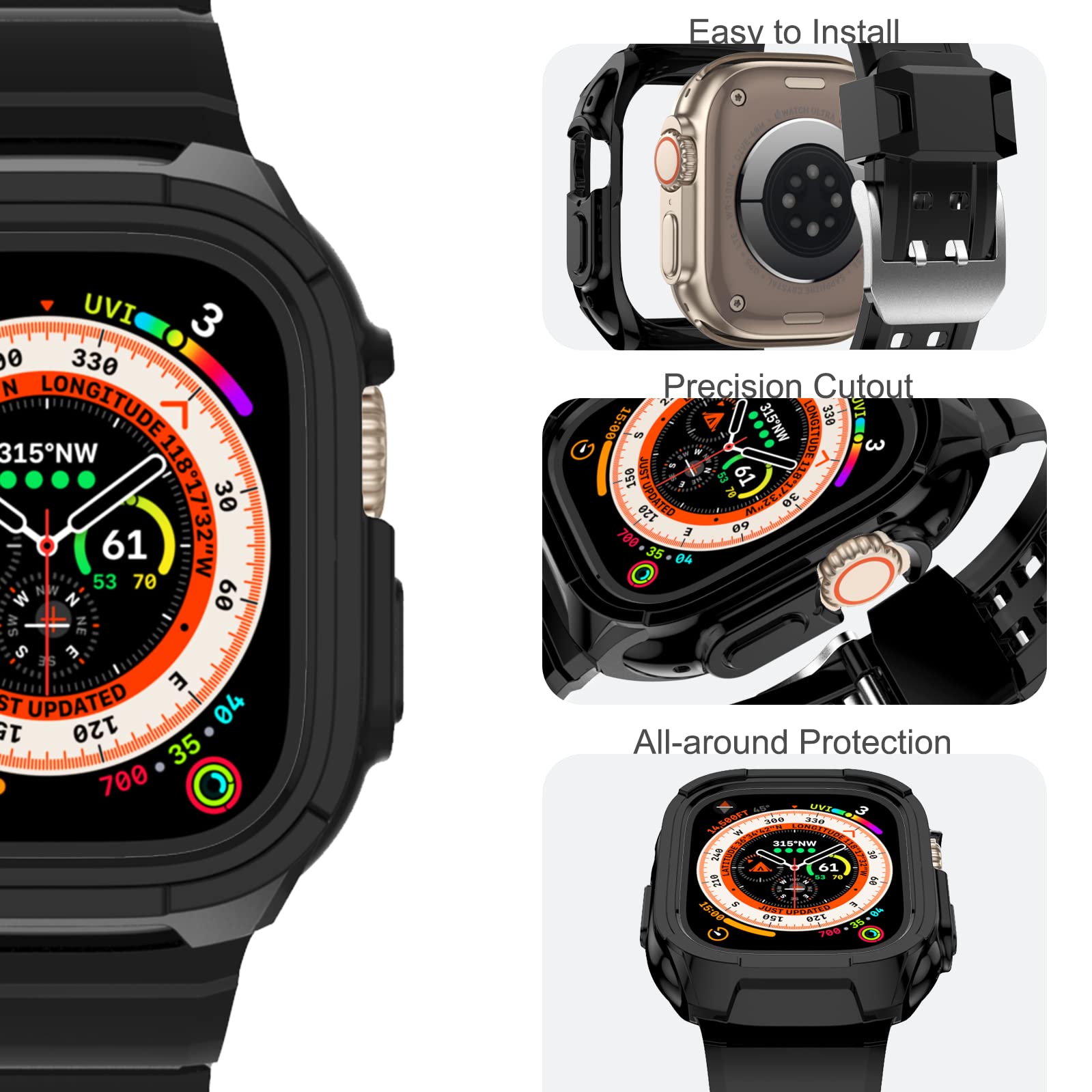 Nxtudy For Apple Watch Ultra Band,Rugged Case With Sport Band Protective Cover Bumper For Apple Watch Series 8 Ultra 49Mm For Me