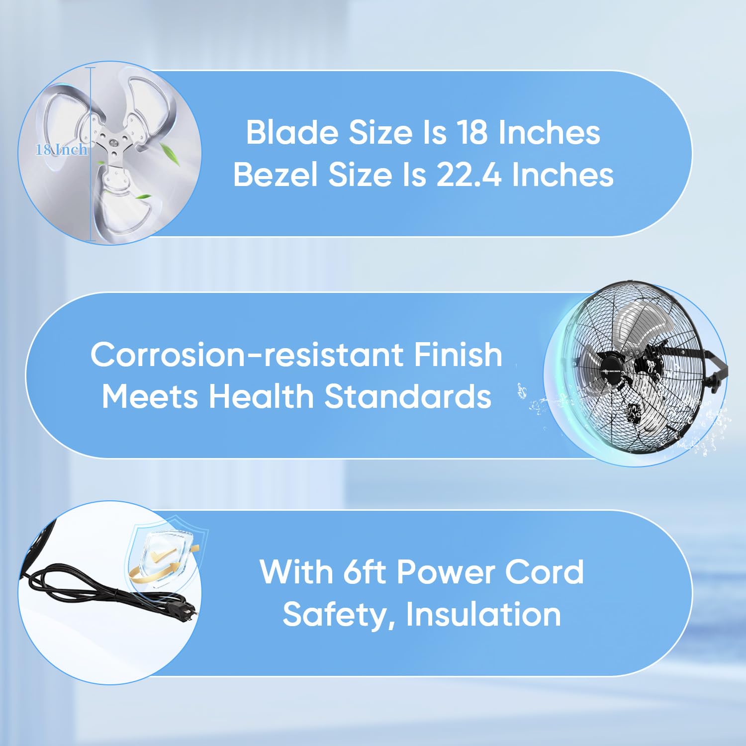 Ken Brown 18 Inch Industrial Wall Mount Fan, 4300 Cfm Metal Heavy Duty Fan, 3-Speeds High Velocity Oscillating Fans For Patios,