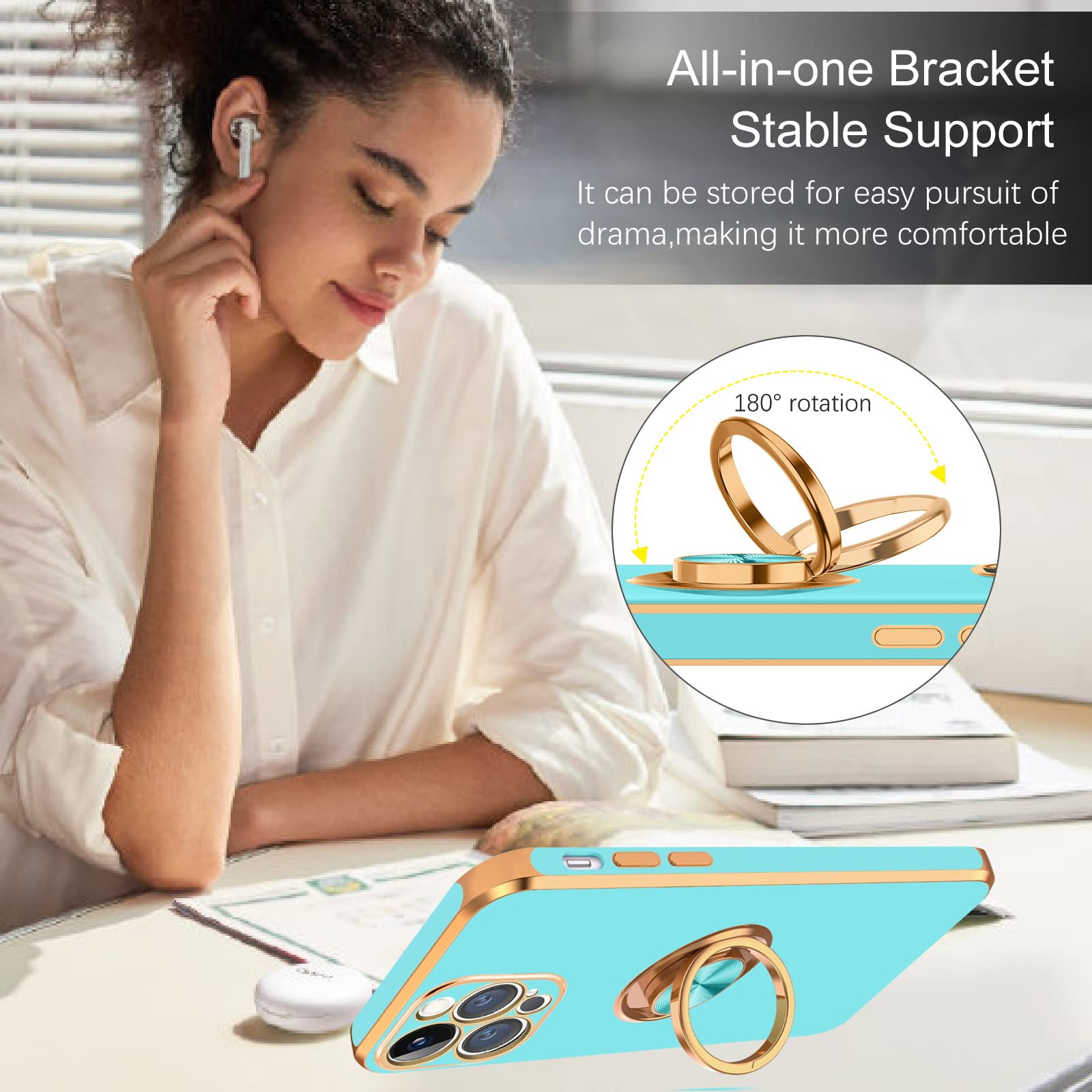 Bentoben For Iphone 13 Pro Case, Iphone 13 Pro Phone Case, Slim Fit 360 Ring Holder Kickstand Magnetic Car Mount Supported Prote