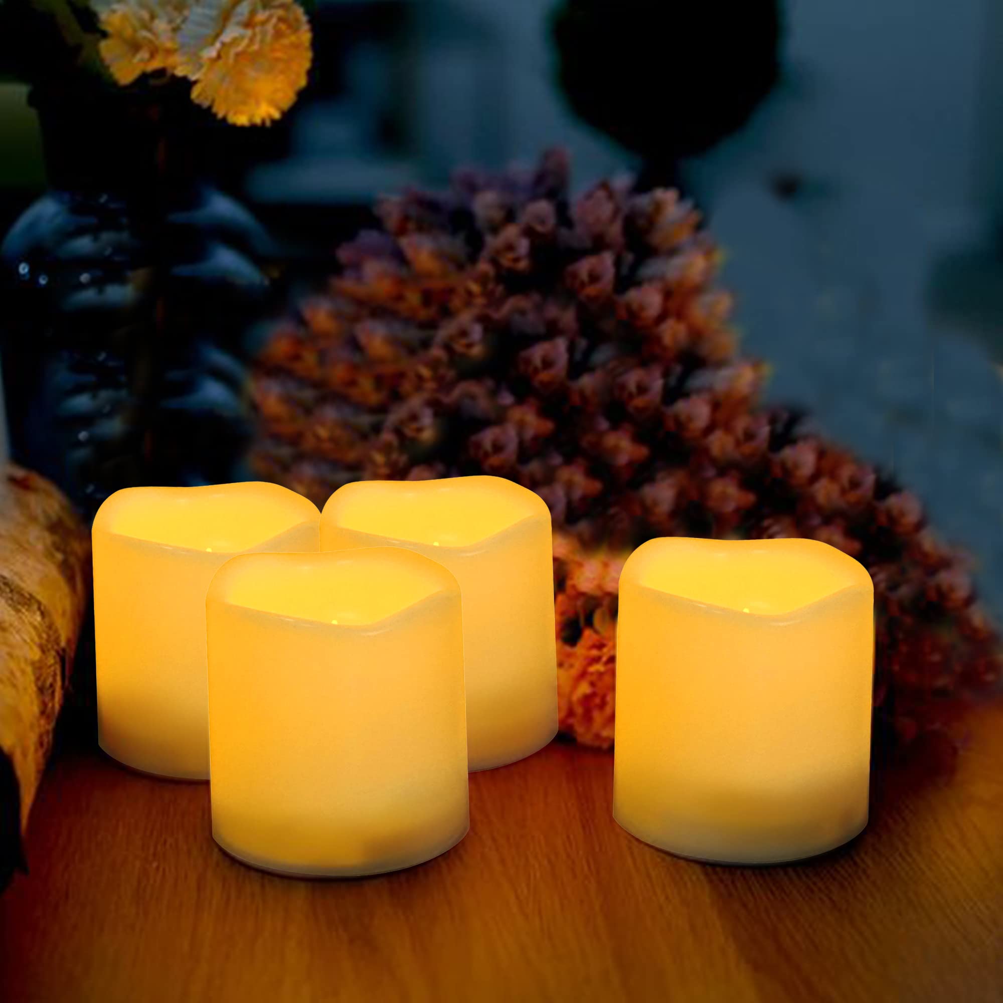 3   X3    4 Pack Led Outdoor Candles Battery Operated Waterproof Flameless Pillar Candles With Timer Electric Flickering Led Lig