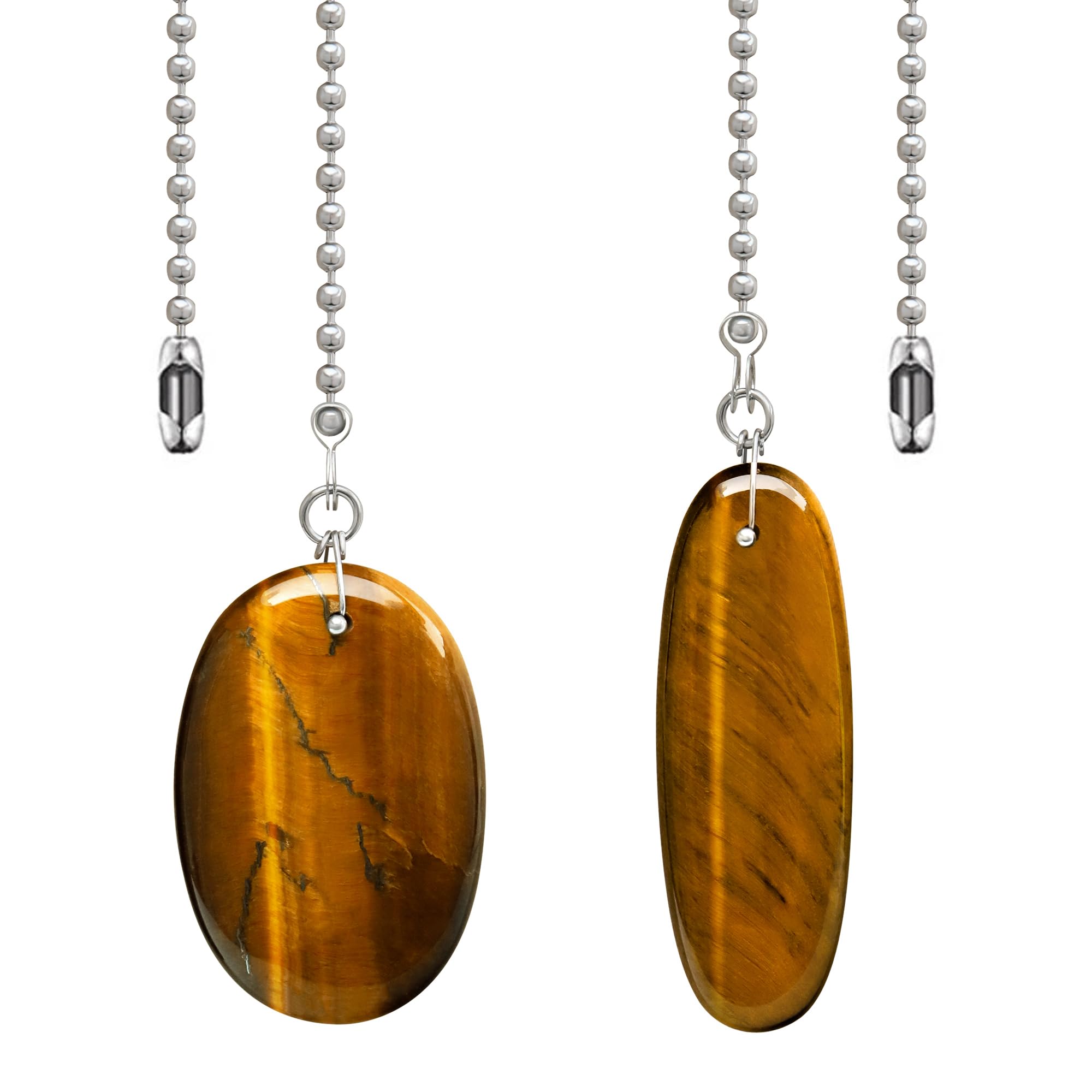 LEFERS Ceiling Fan Pull Chain, 2 Pieces Natural Gemstone Pendants with 12 Ceiling Fan Chain Extender and Connector (Tigers Eye)