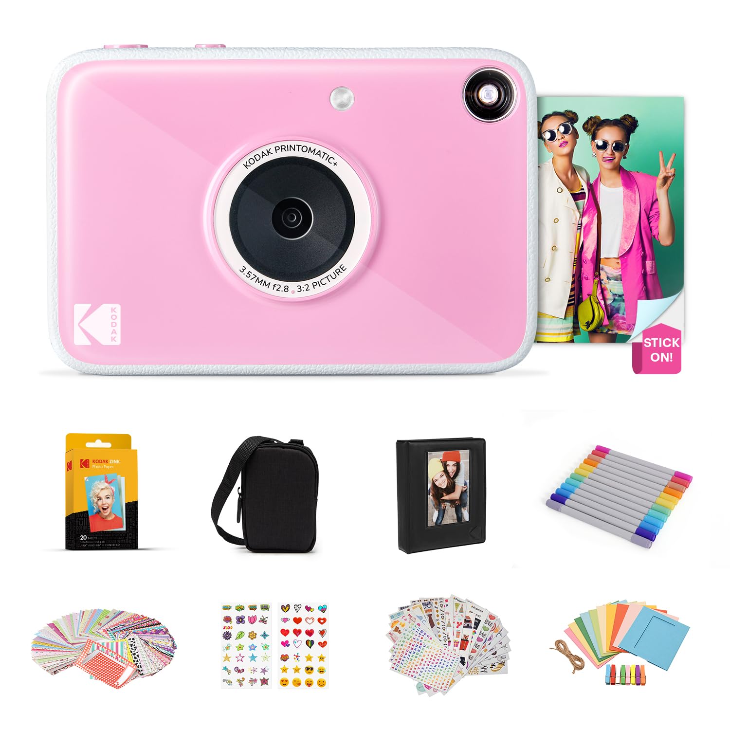 Kodak Printomatic+ Full Color Instant Print Digital Camera Gift Bundle + Case + Zink 2x3 Sticky Back Photo Paper 20pk + Album + 