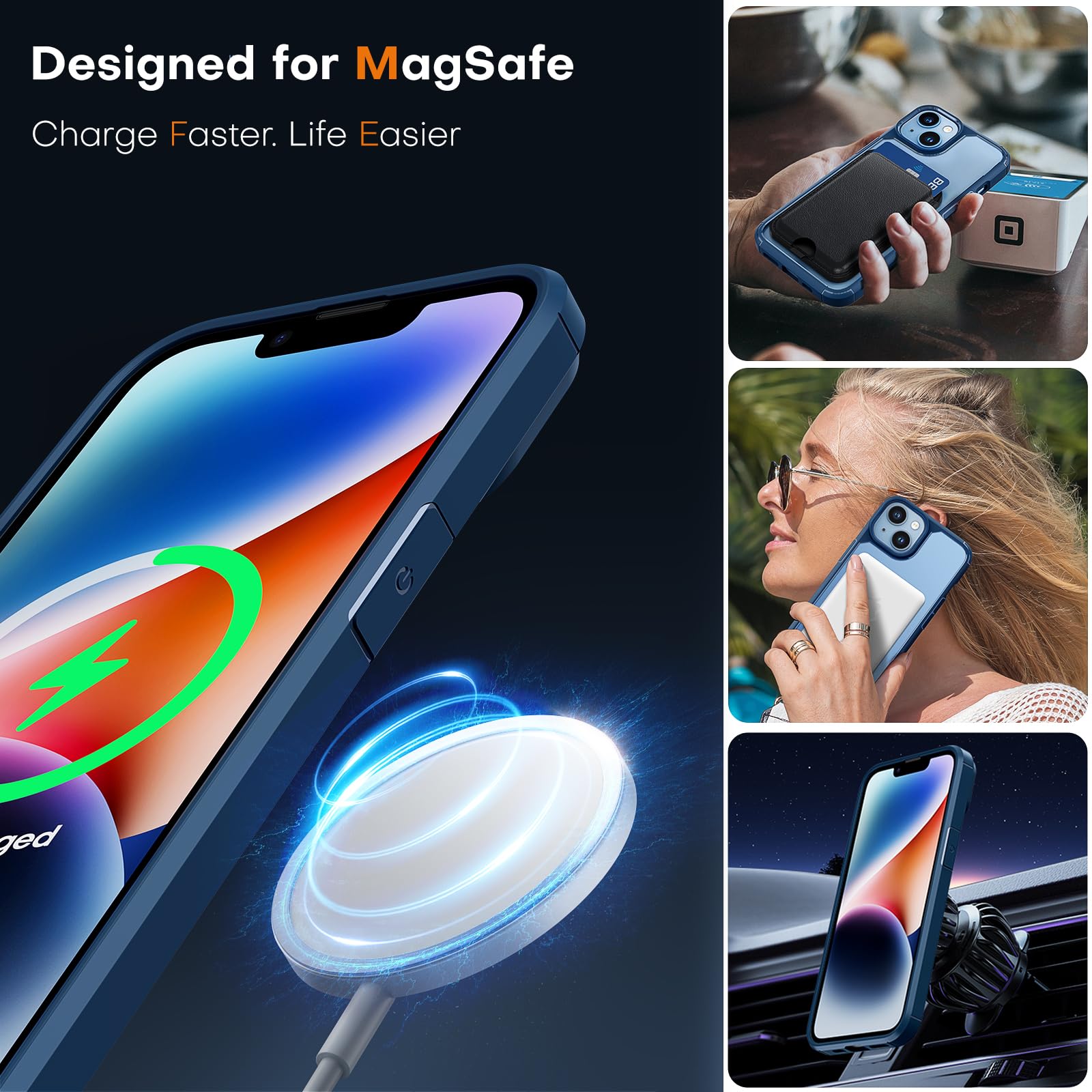 Tauri 3 In 1 Magnetic Designed For Iphone 13 For Iphone 14 Case, [Compatible With Magsafe] With 2 Screen Protector, Shockproof P