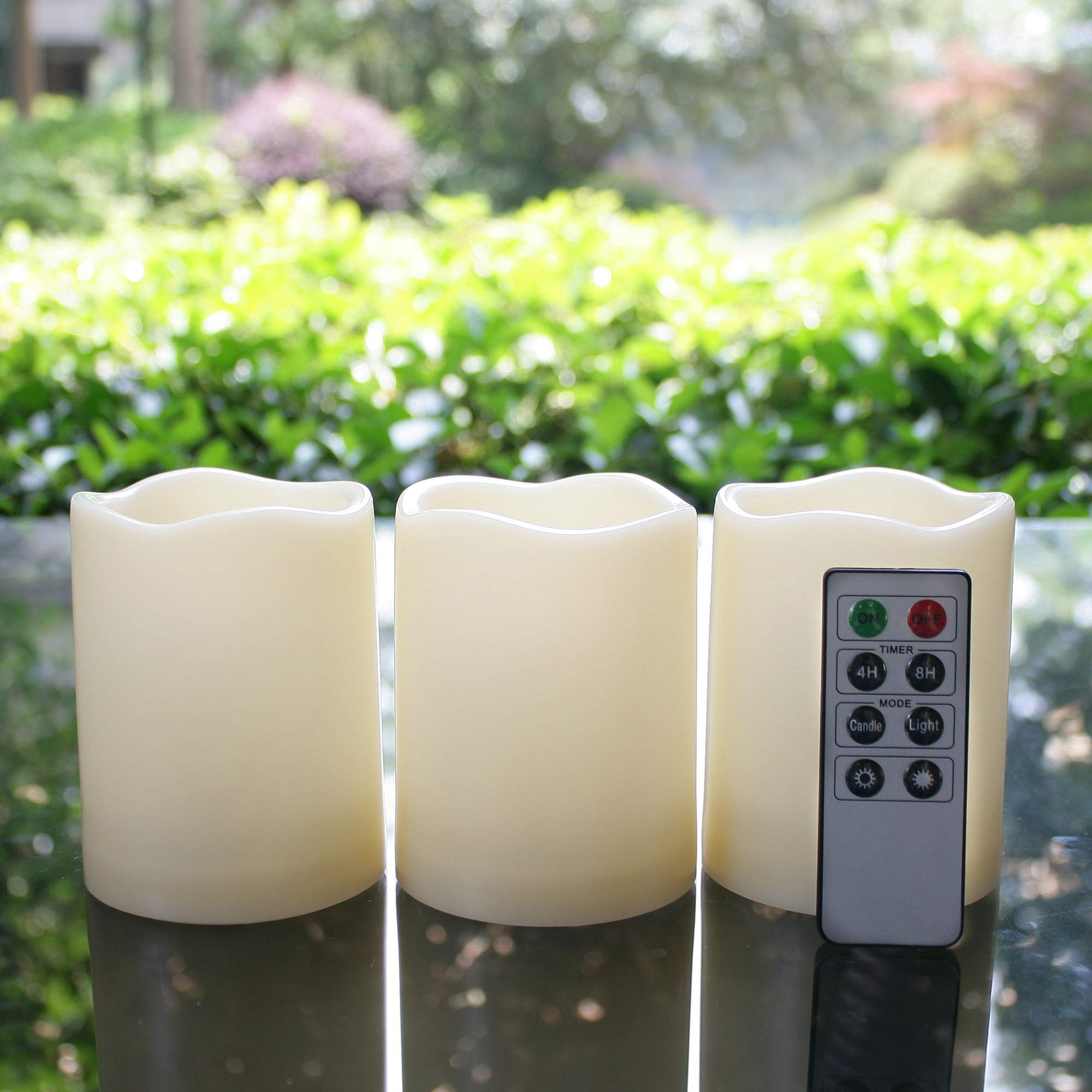 Outdoor Waterproof Battery Operated Flameless Led Pillar Candles With Remote Timer Flickering Electric Plastic Resin Decorative