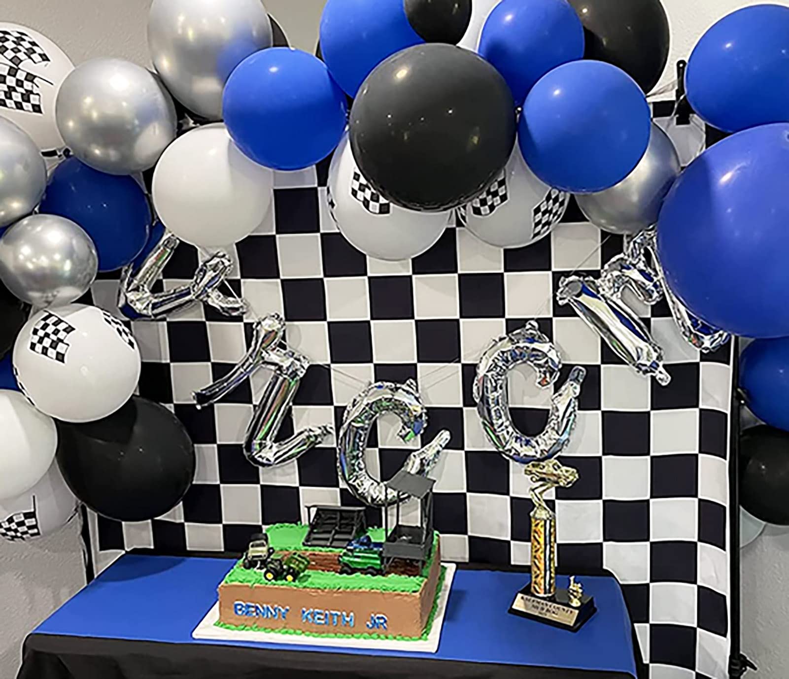 8X8Ft Fabric Black And White Racing Checker Texture Grid Birthday Chess Board Theme Photography Backdrops Children Kids Birthday