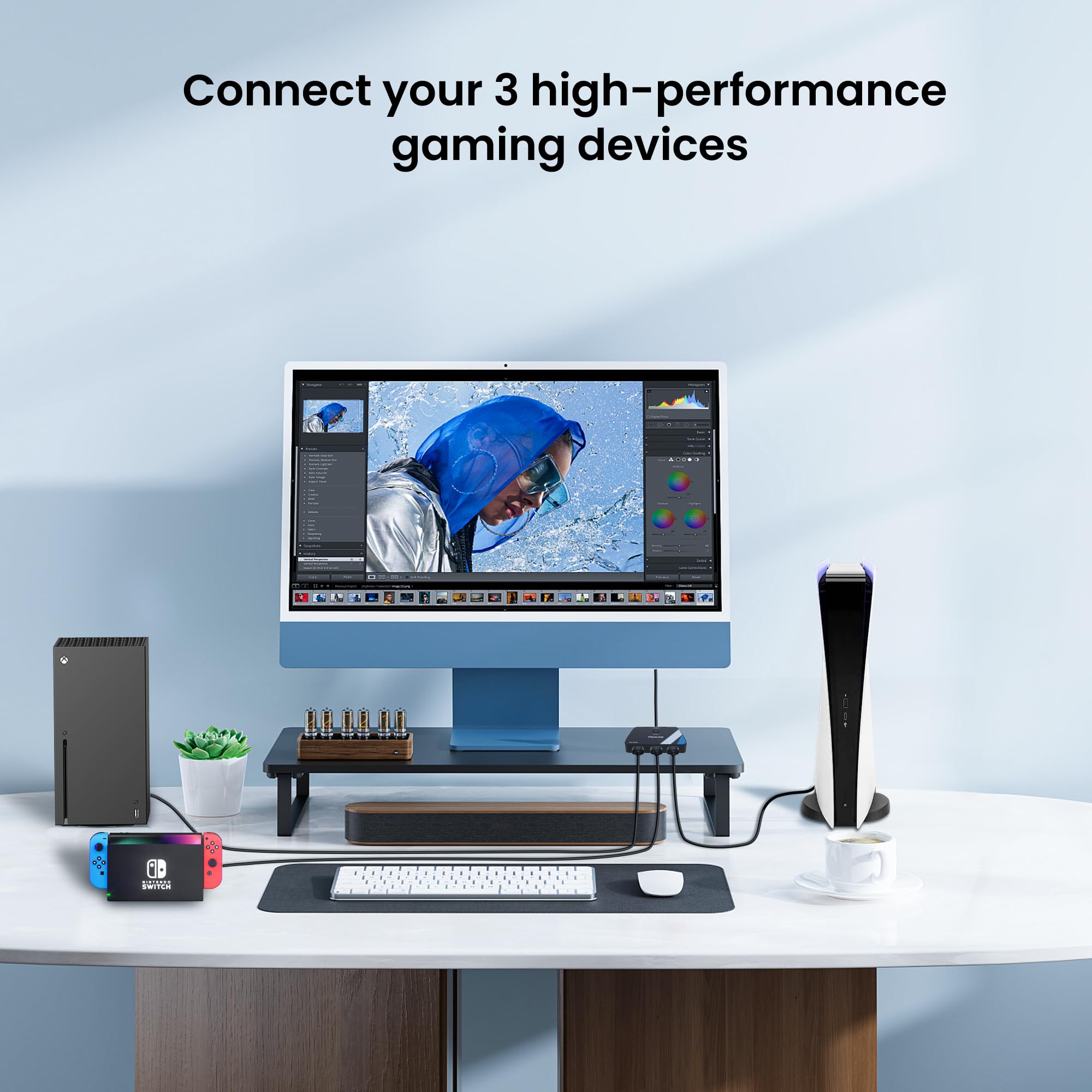 Newcare 8K@60Hz Hdmi 2.1 Switch 3 In 1 Out, 4K@120Hz Hdmi Splitter Switch Box With 2.6 Ft Hdmi 2.1 Cable, 3 Port Hdmi Switcher Selector Supports Hdr Dolby Atmos 3D For Ns Ps4/Ps5 Xbox Roku Fire Stick