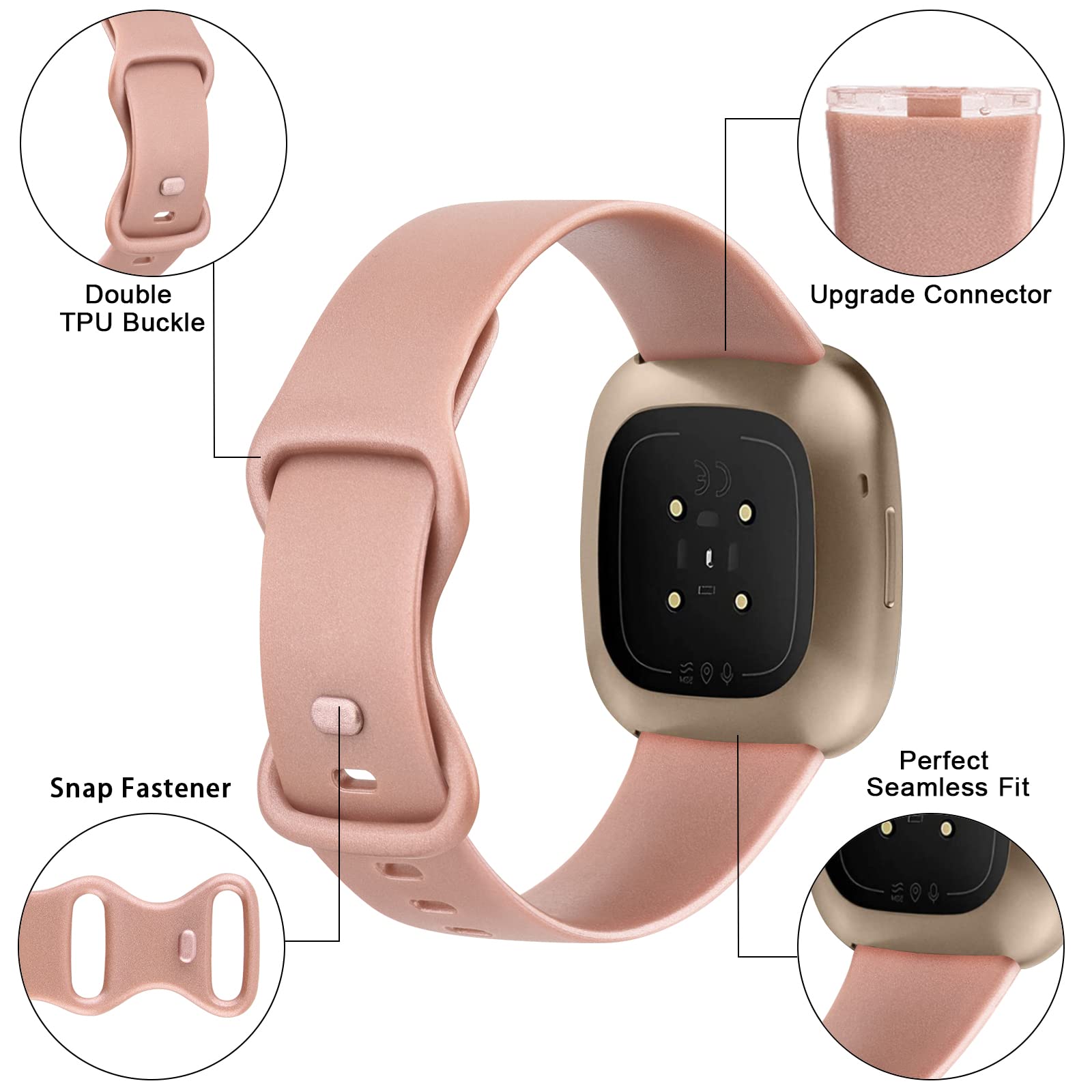 Fitbit Compatible Sport Band - Soft Straps For Sense 2/Sense/Versa 4/Versa 3 Smart Watch (Large, Rose Gold)
